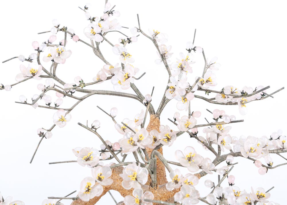 Beaded Cherry Blossom Sculpture in Cloisonné Urn