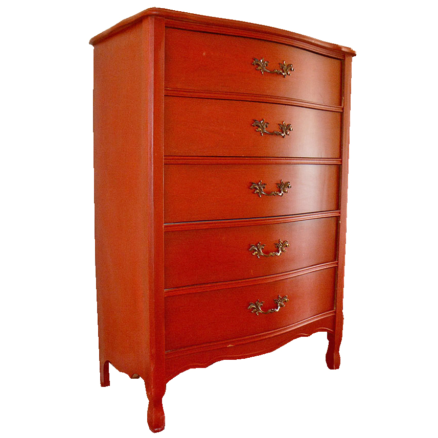 Red Stained Birch Chest of Drawers