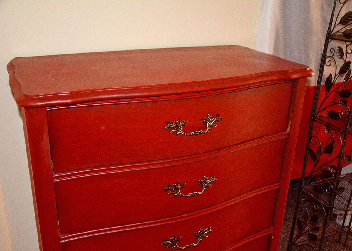 Red Stained Birch Chest of Drawers
