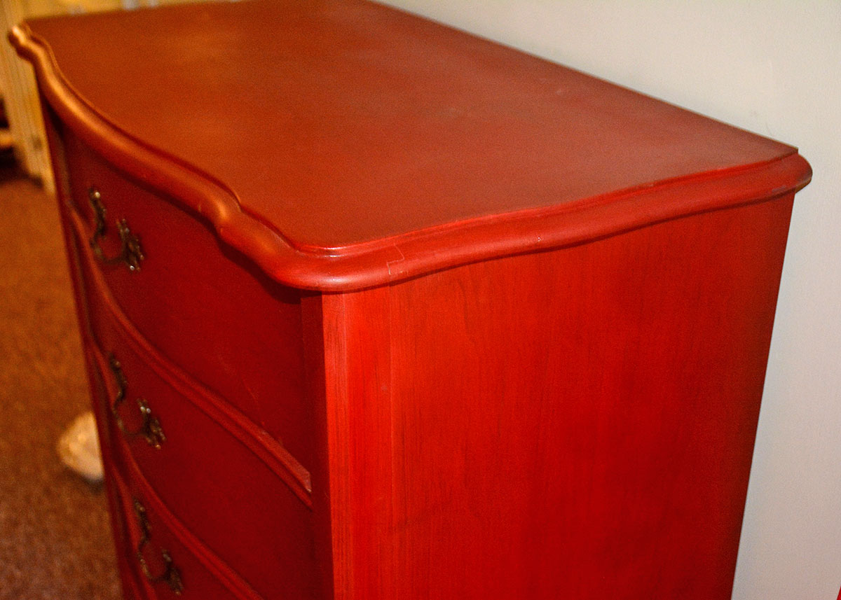 Red Stained Birch Chest of Drawers