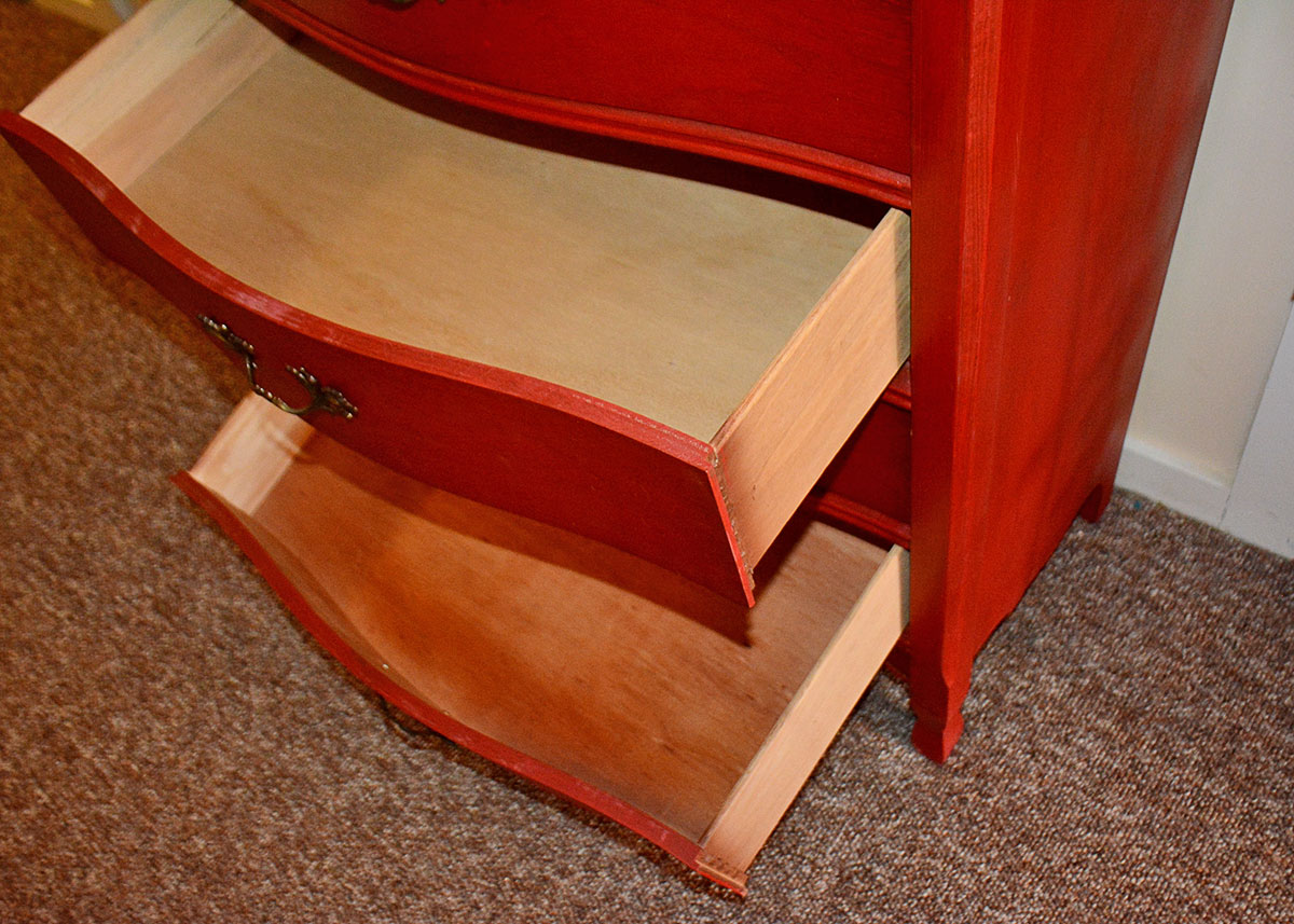 Red Stained Birch Chest of Drawers