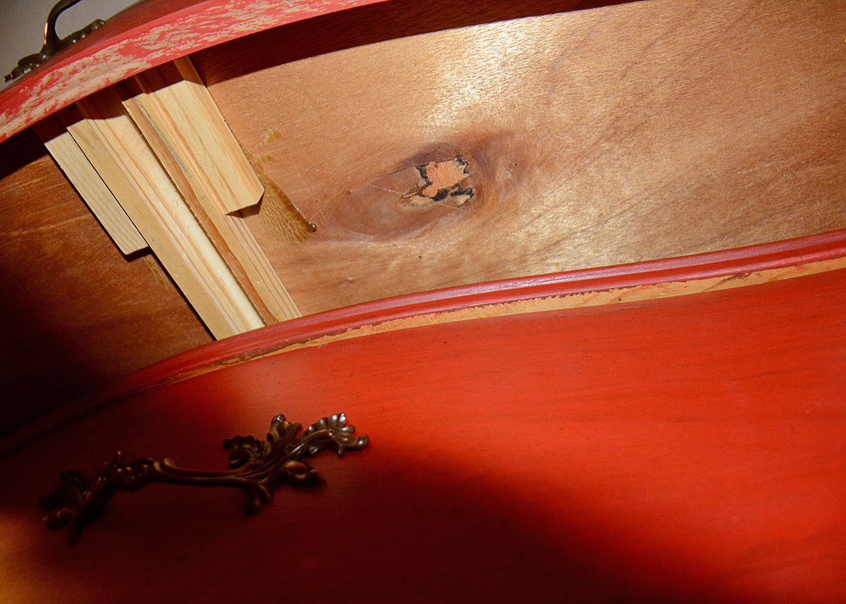 Red Stained Birch Chest of Drawers