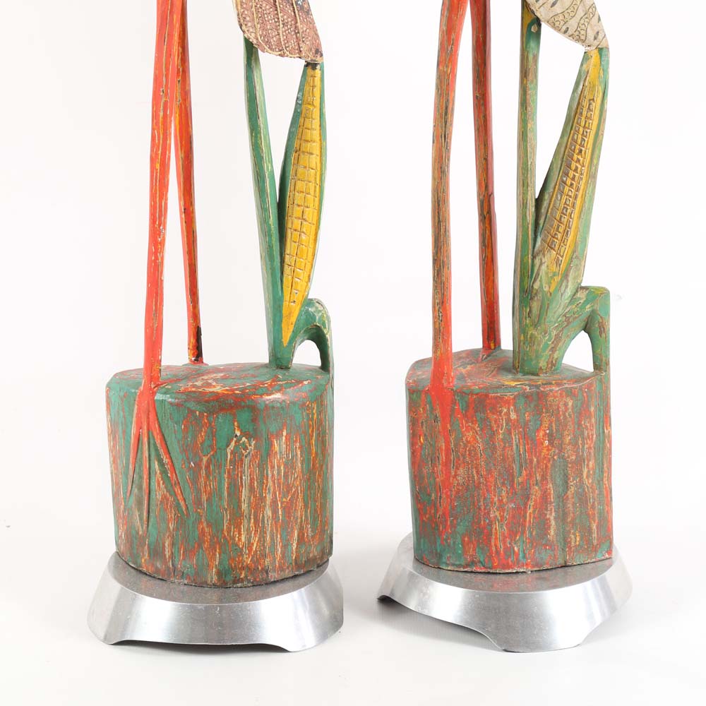 Carved Wooden Crane Sculptures