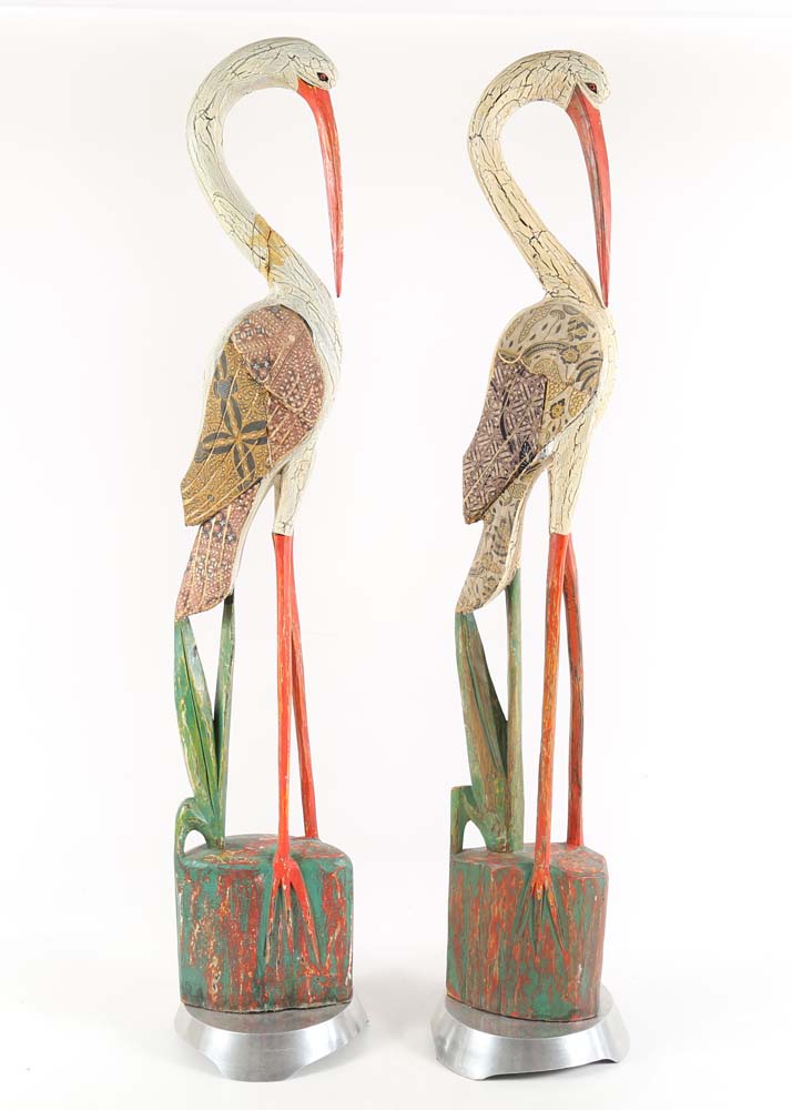 Carved Wooden Crane Sculptures