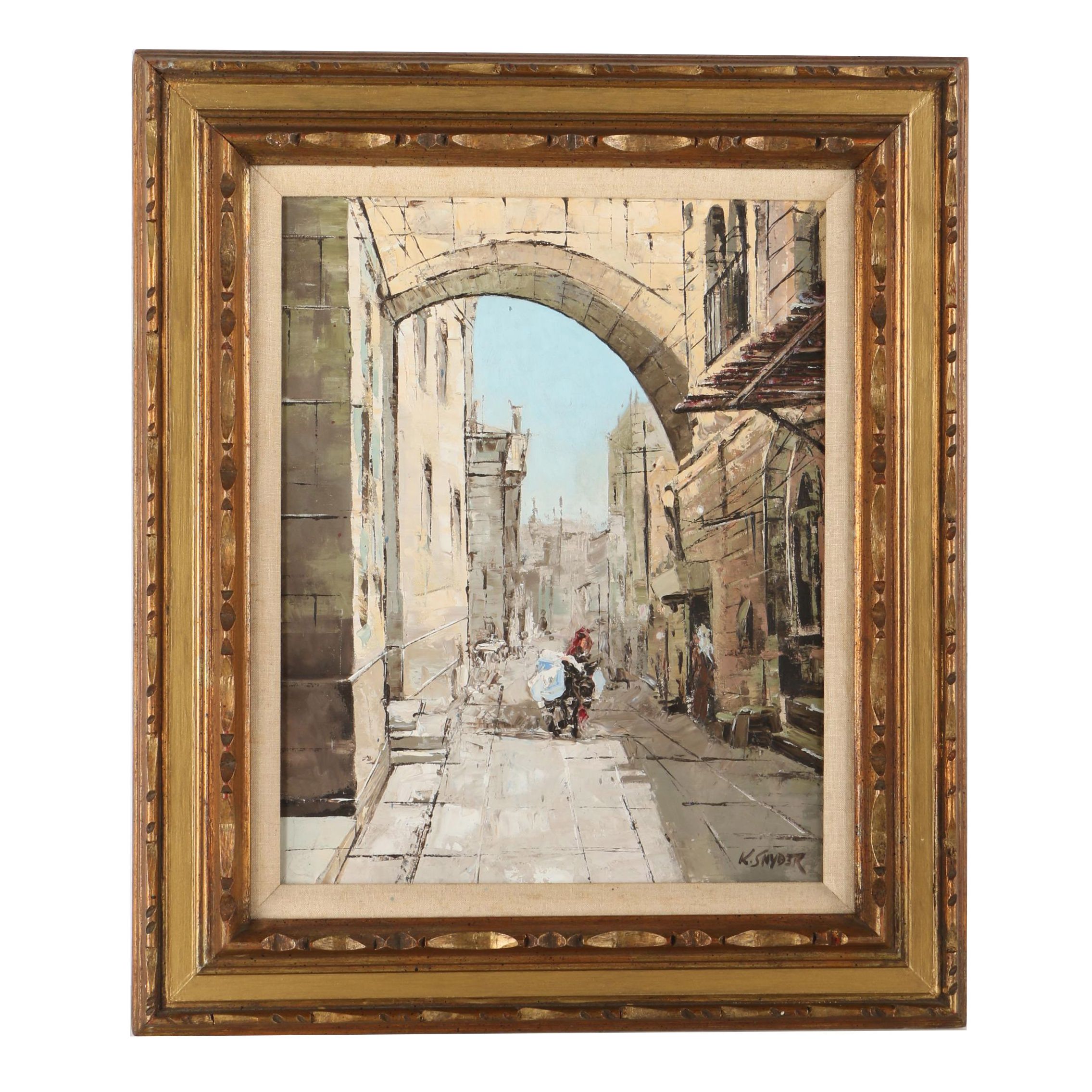 K. Snyder Oil Painting on Canvas of European Street Scene
