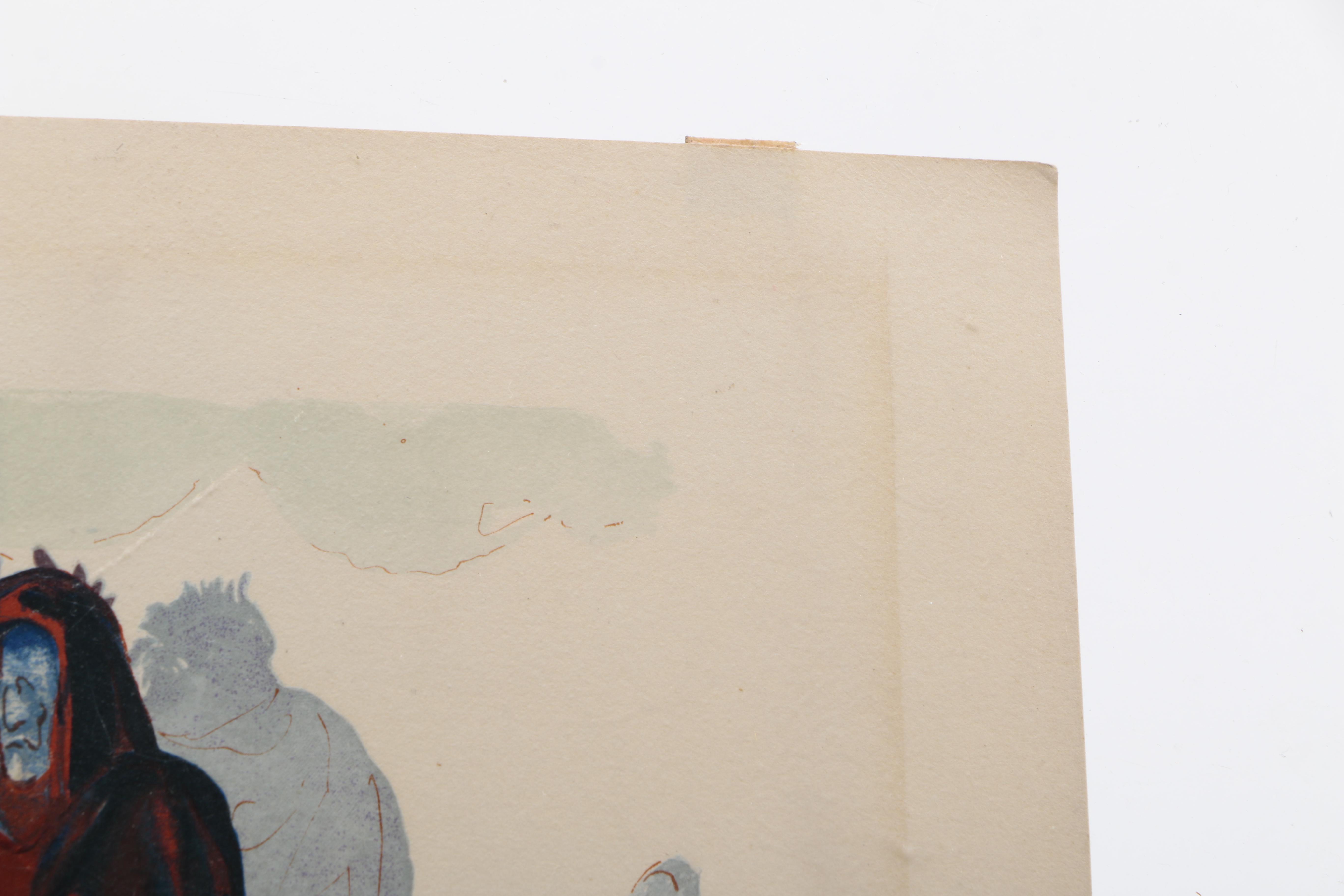 Salvador Dalí Wood Engraving on Paper "Hell Canto 16: La Montee de Geryon"