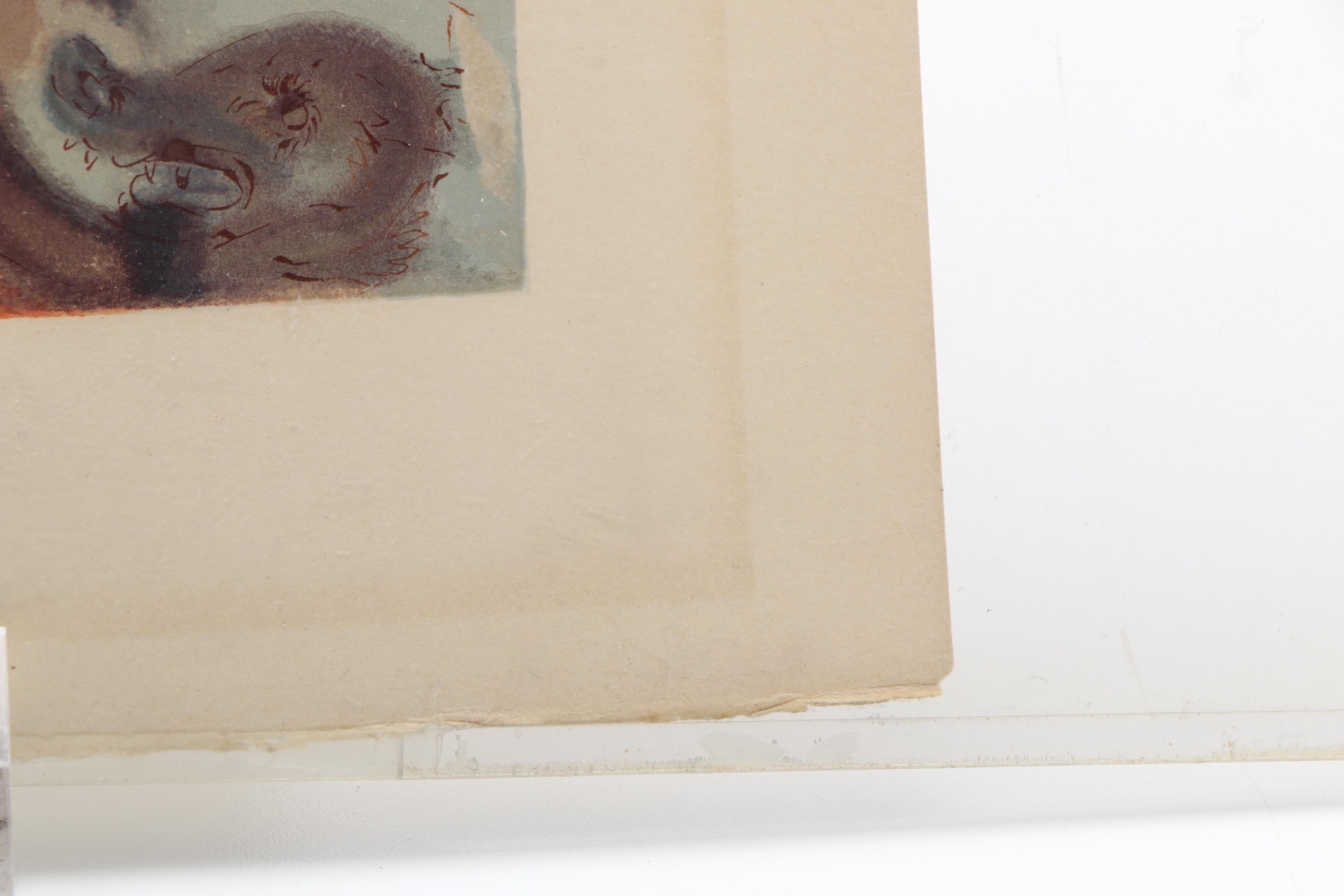 Salvador Dalí Wood Engraving on Paper "Hell Canto 16: La Montee de Geryon"