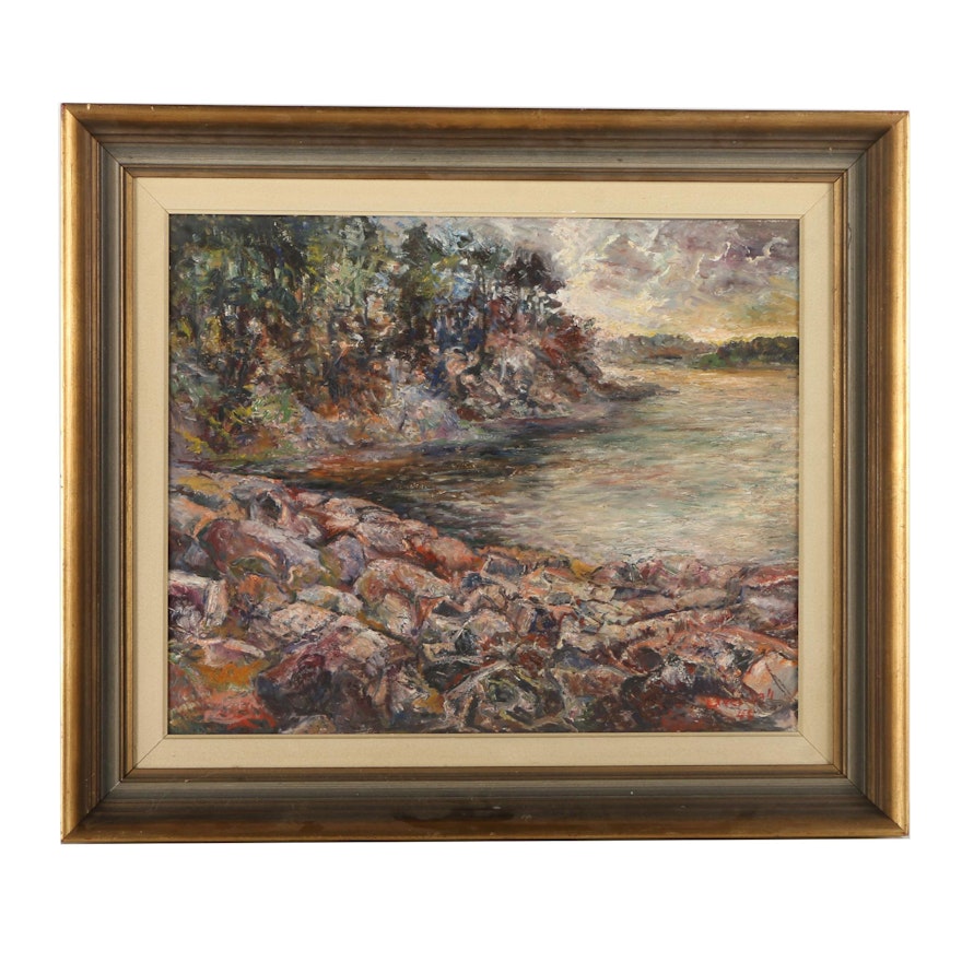 Oil Painting on Board of Rocky Cove