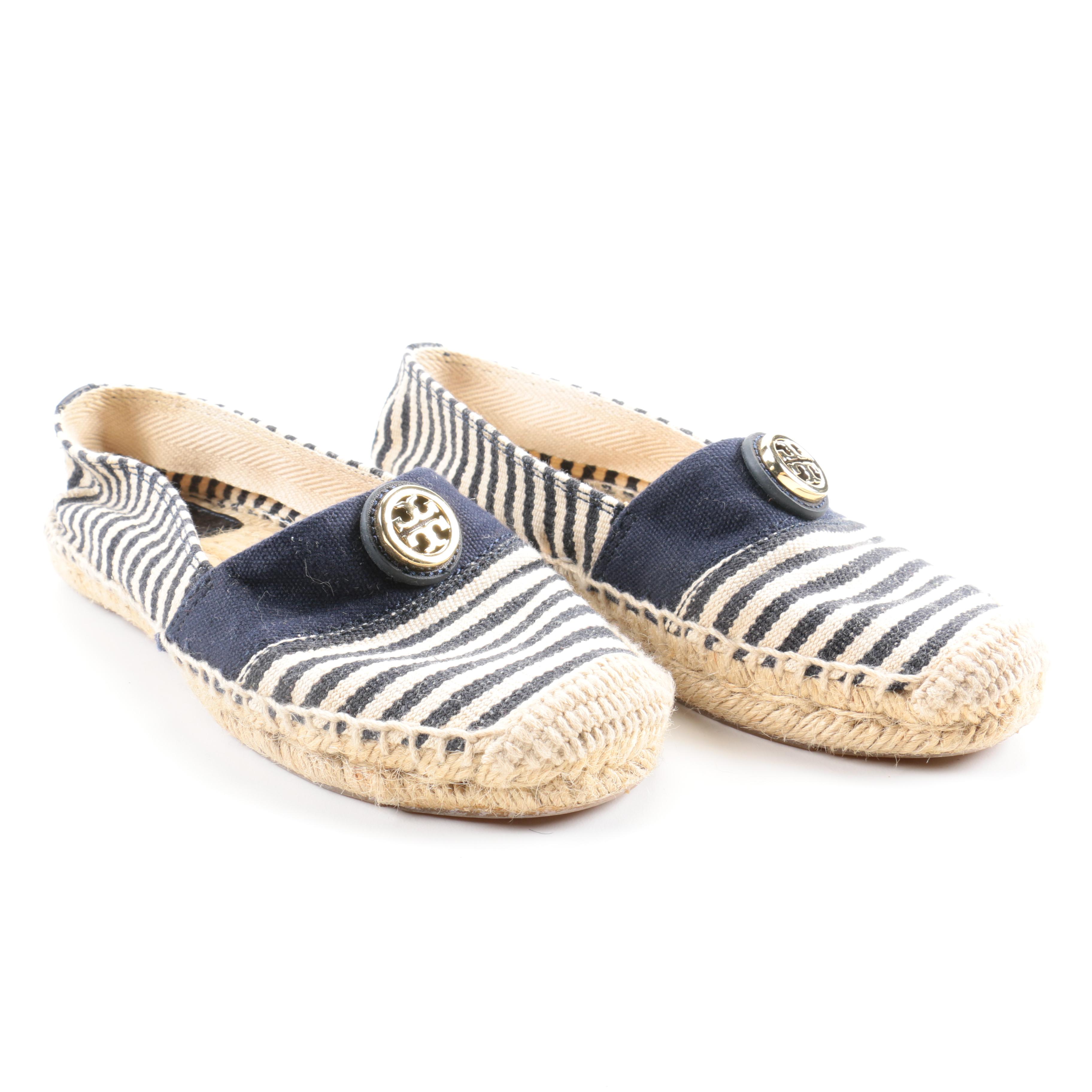 Tory Burch Navy Striped Espadrilles