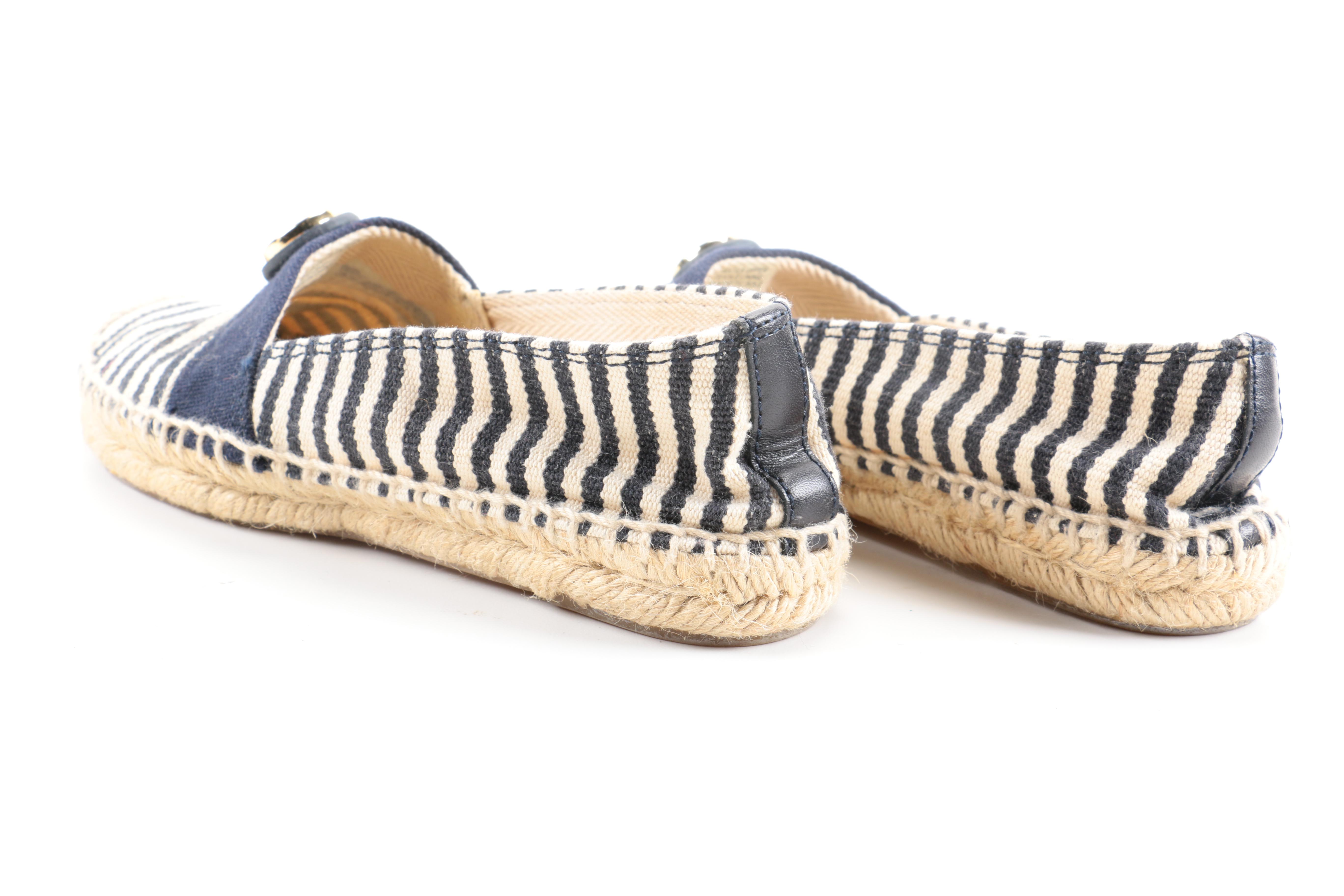 Tory Burch Navy Striped Espadrilles