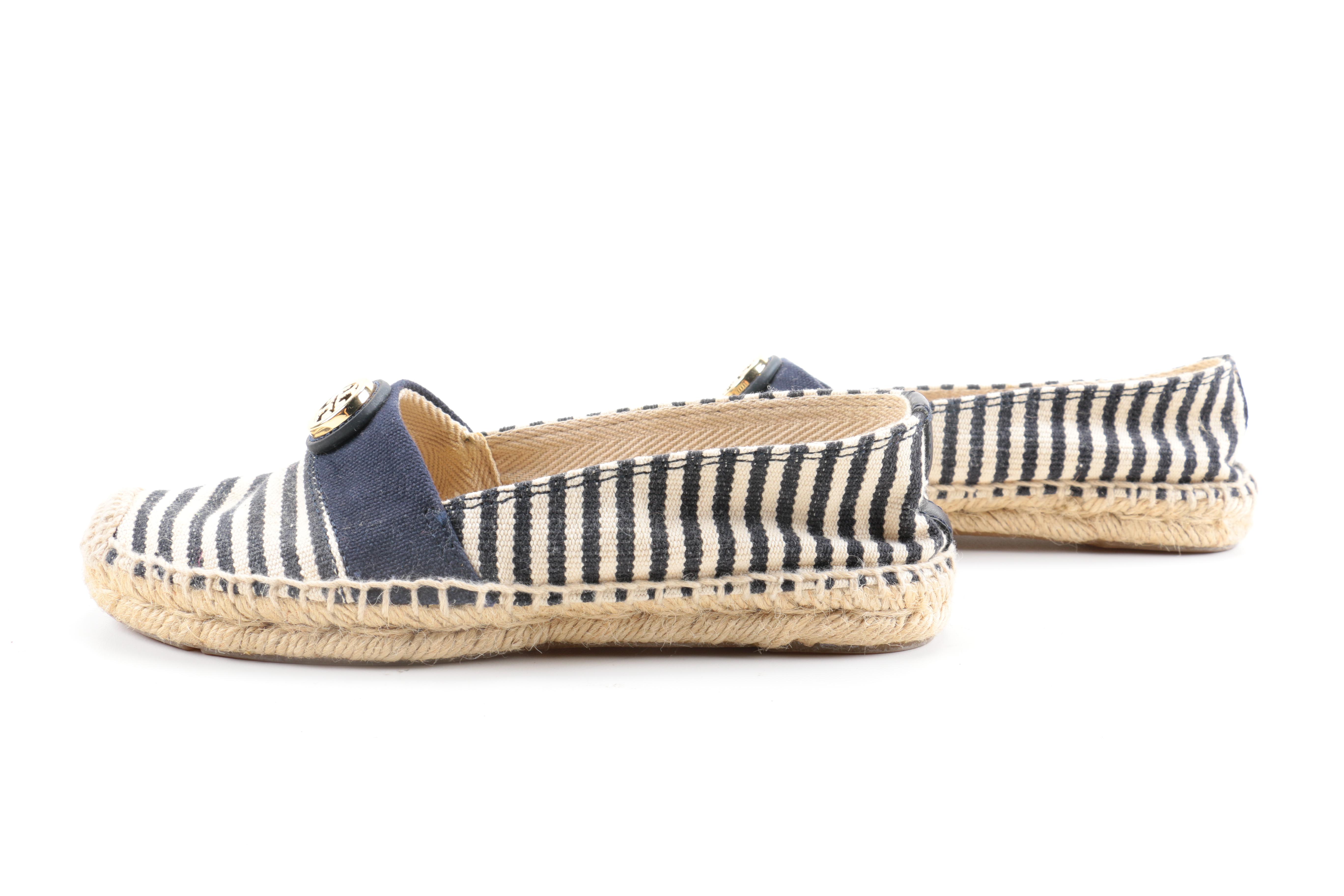 Tory Burch Navy Striped Espadrilles