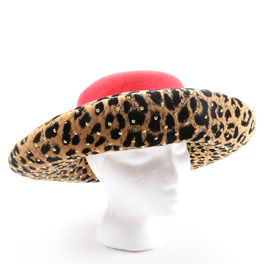 Oscar de la Renta Wool Hat With Cheetah Print Brim