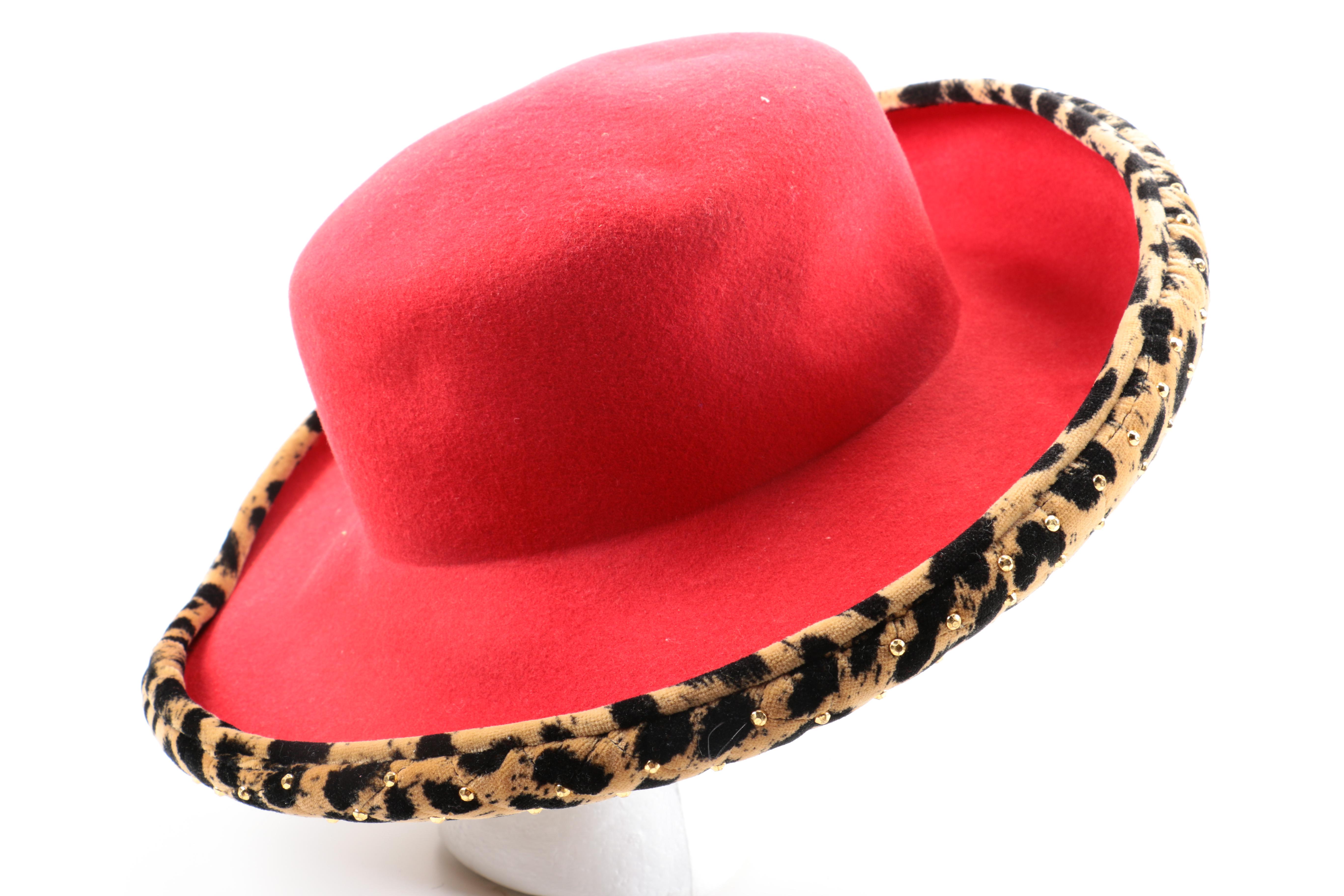 Oscar de la Renta Wool Hat With Cheetah Print Brim