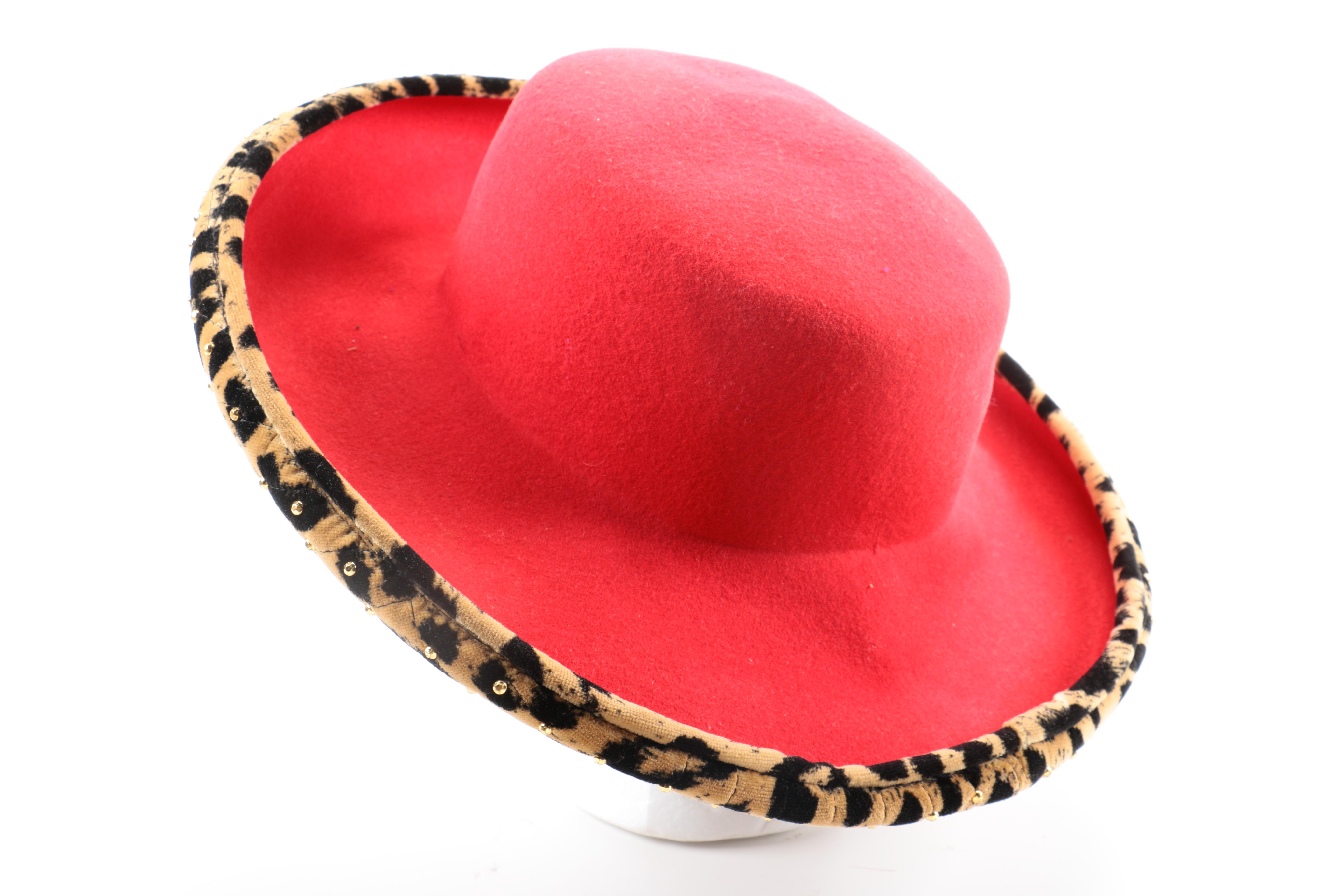 Oscar de la Renta Wool Hat With Cheetah Print Brim