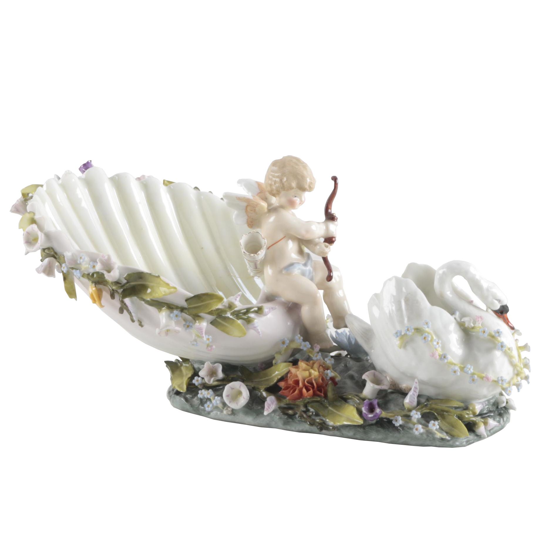 Antique  Cherub and Swan Porcelain Centerpiece Figure