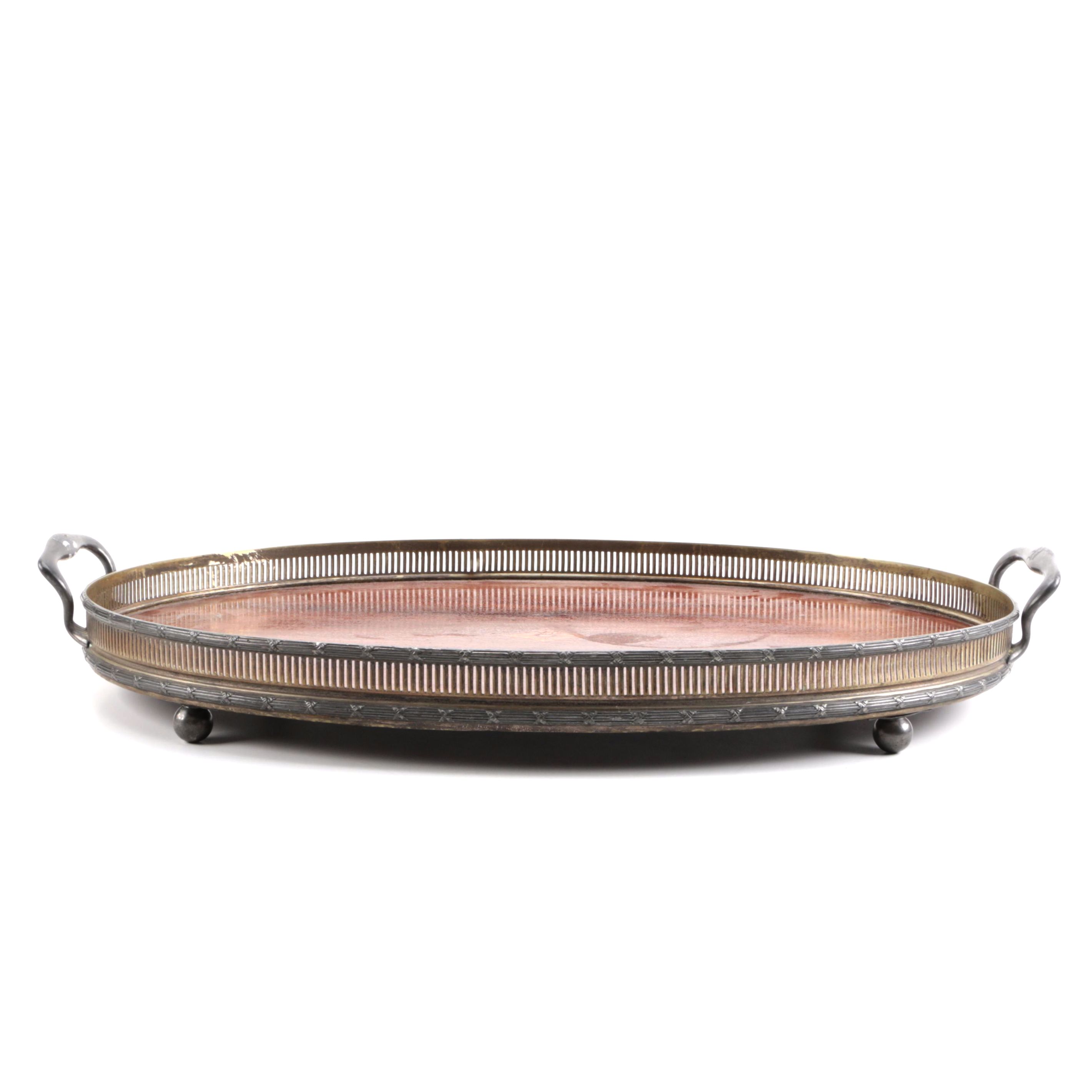 Vintage Pewter and Wooden Serving Tray