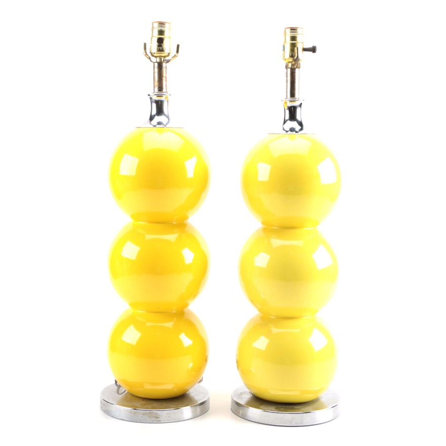 Mid Century Modern Yellow Ball Table Lamps