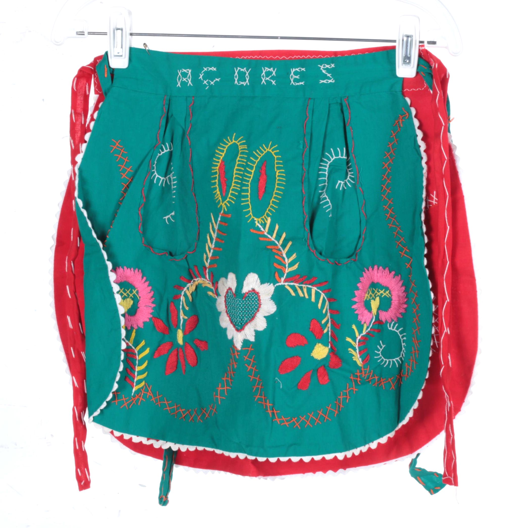 Red and Teal Vintage Embroidered Aprons