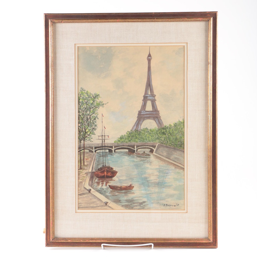 J. Bossong Watercolor Painting of the Eiffel Tower