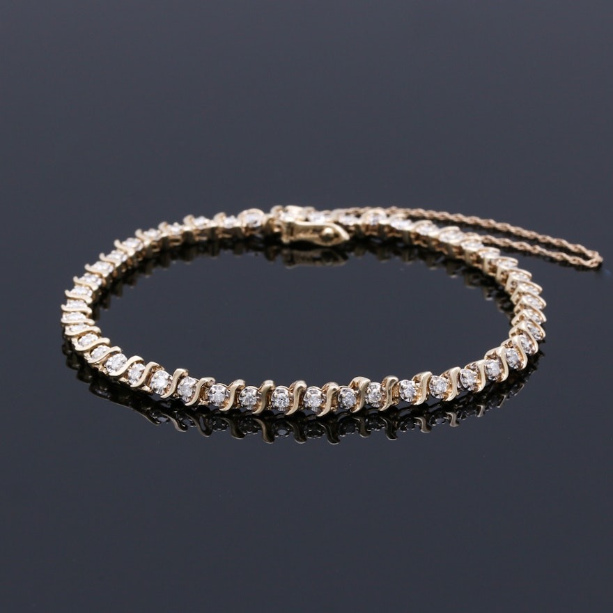 14K Yellow Gold Diamond Tennis Bracelet