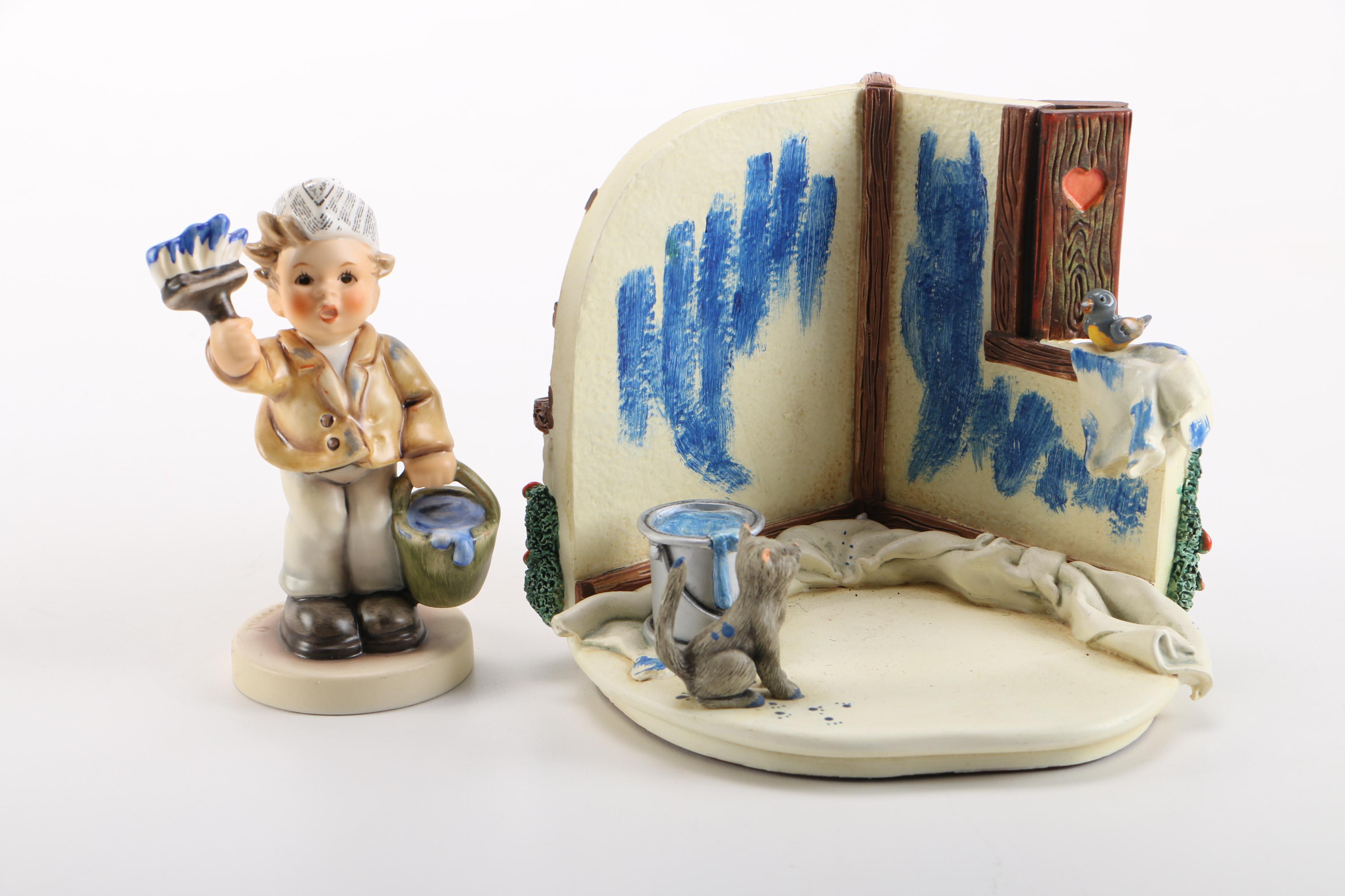 Goebel Hummel Figurine "One Coat or Two?" and "Painting Pals" Porcelain Figurine Set