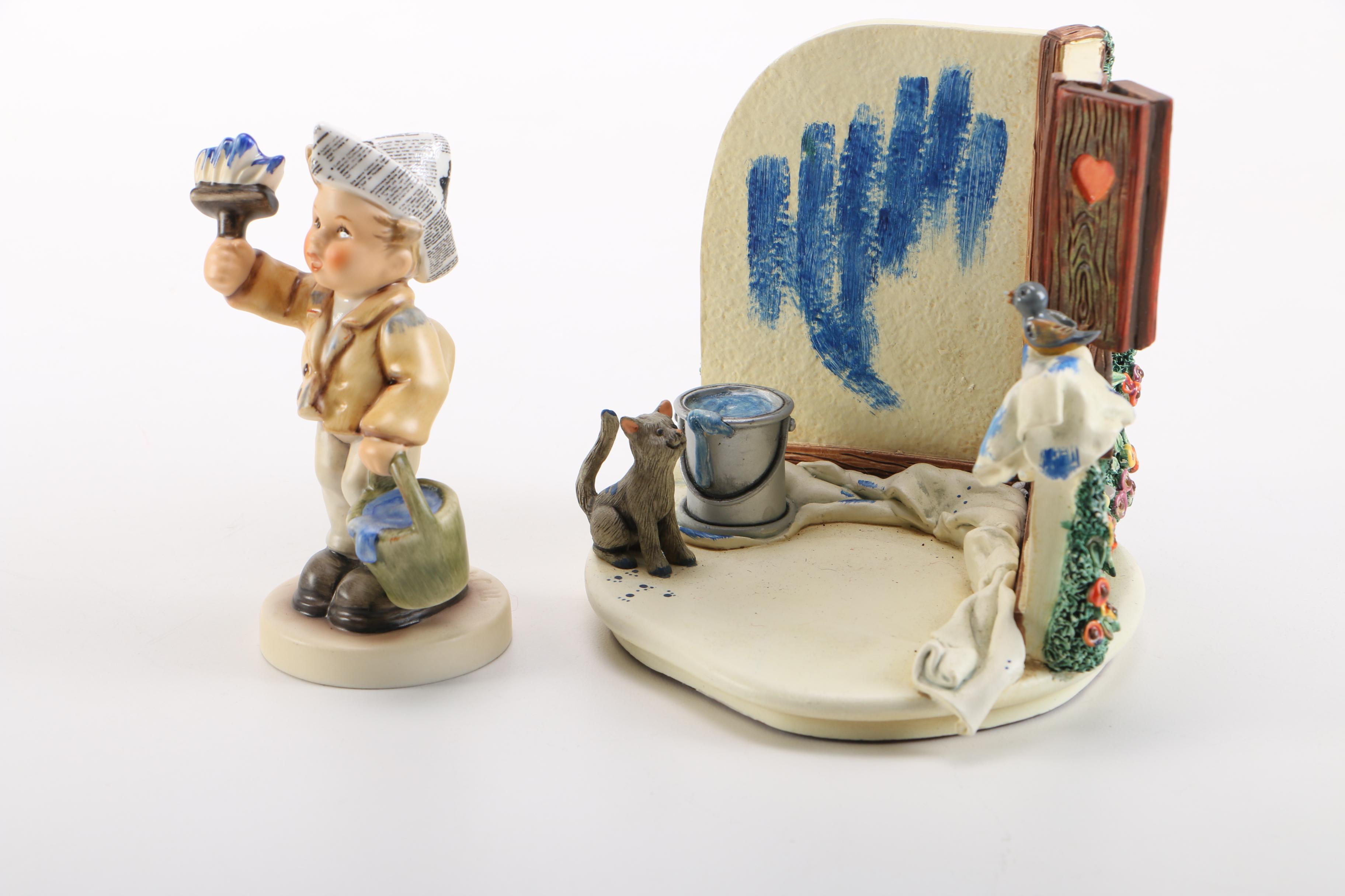 Goebel Hummel Figurine "One Coat or Two?" and "Painting Pals" Porcelain Figurine Set