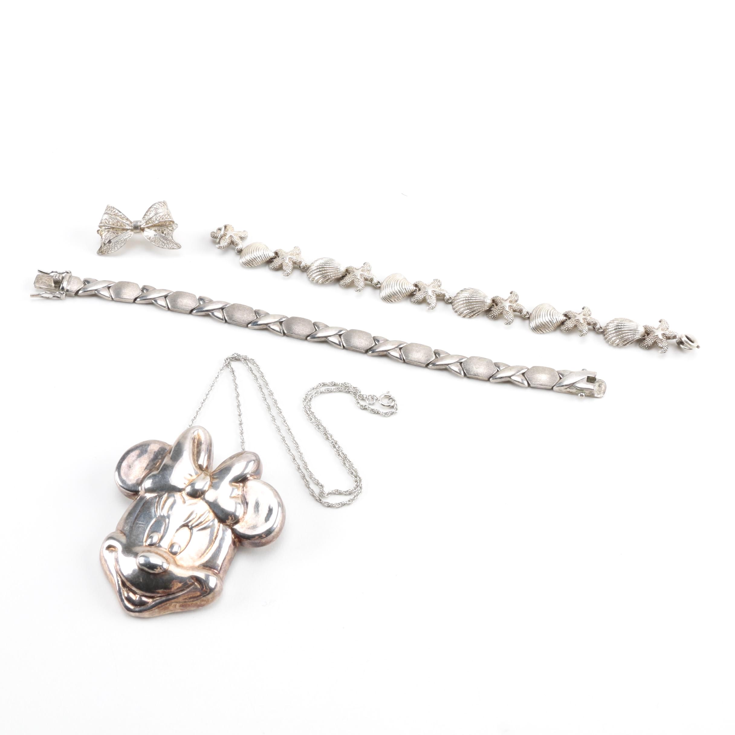 Sterling Silver Bracelets, Necklace and Brooch