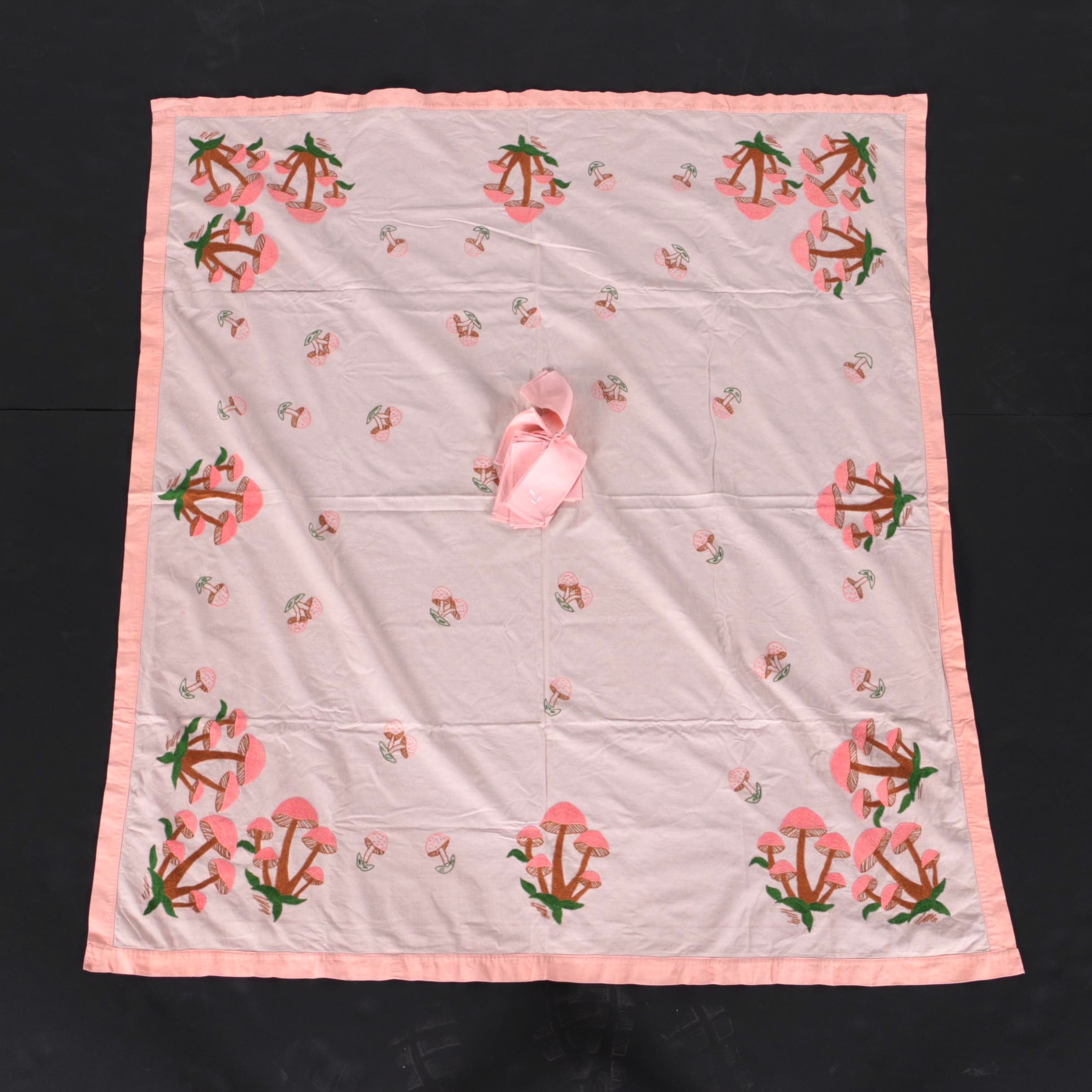 Vintage Mushroom Tablecloth and Napkins