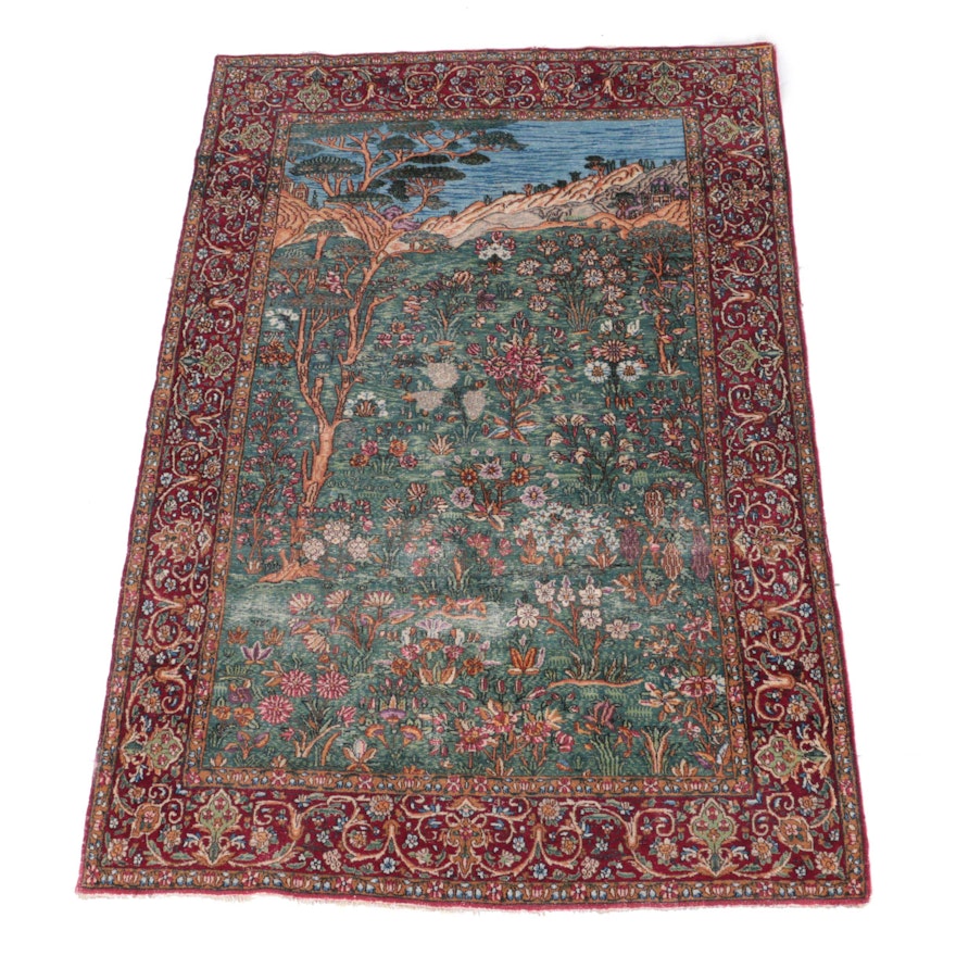 Semi-Antique Hand-Knotted Persian Pictorial Area Rug