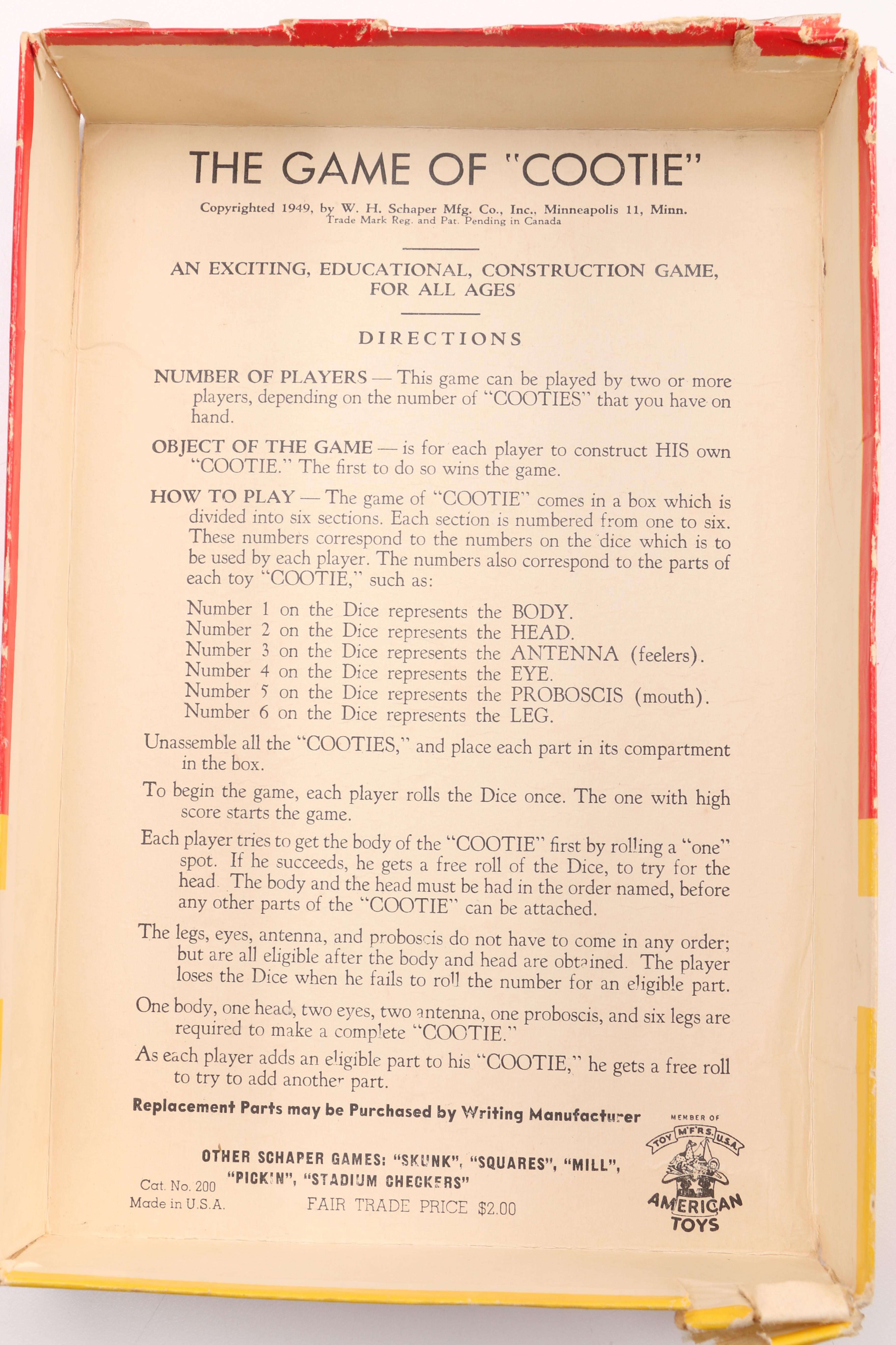 Vintage "Changeable Charlie" and "Cootie" Games