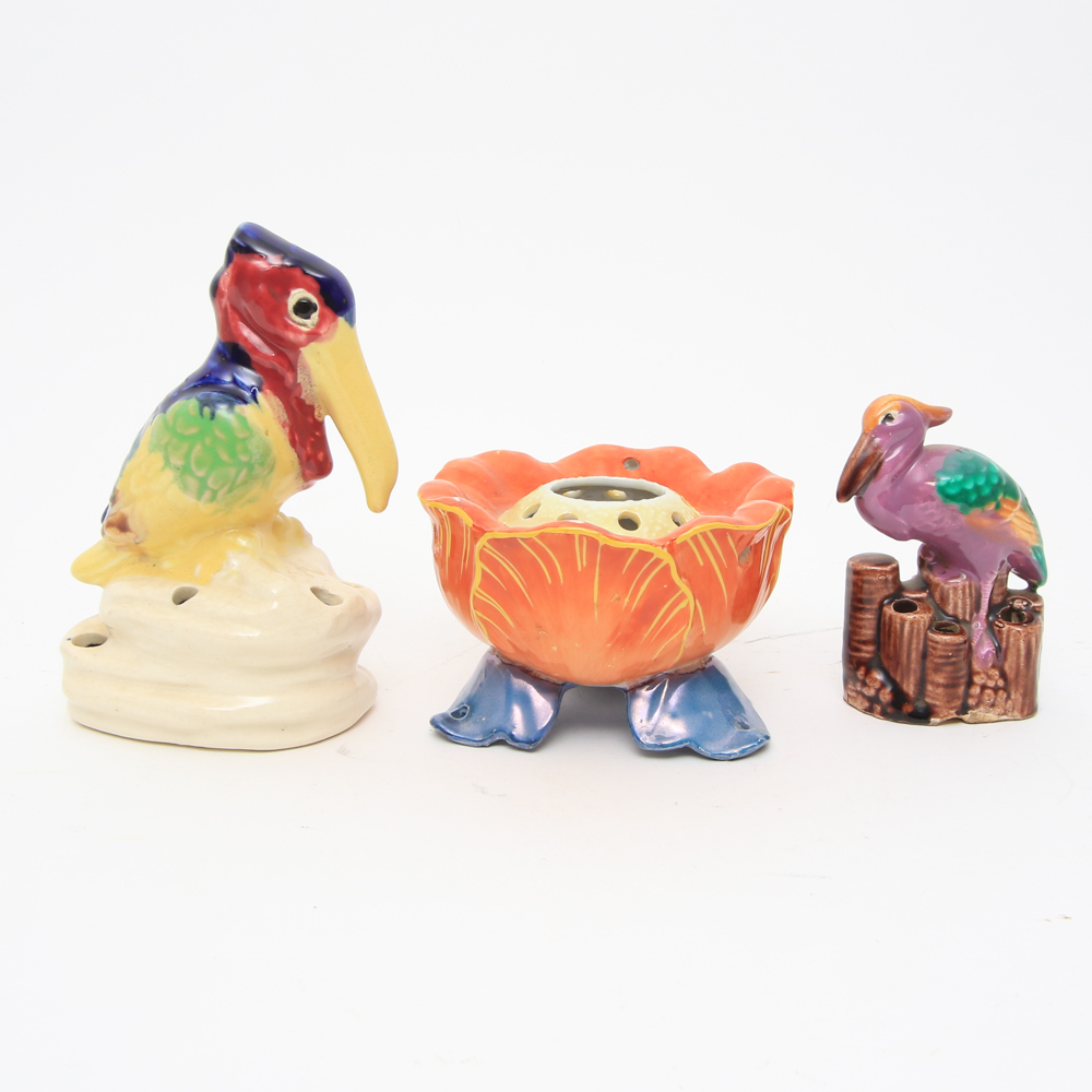 Three Vintage Japanese Ceramic Flower Frogs