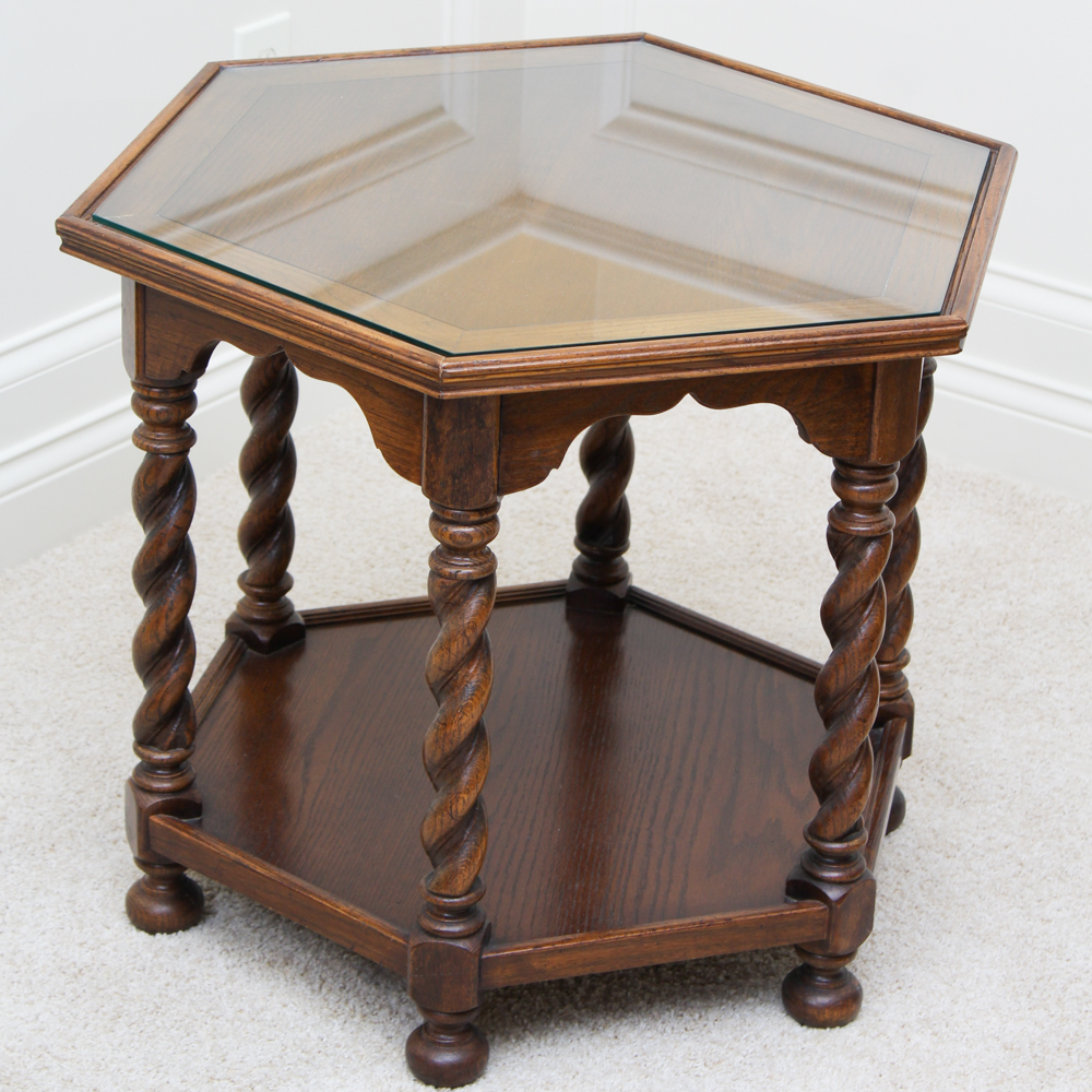 Ethan Allen Hexagonal Oak Accent Table
