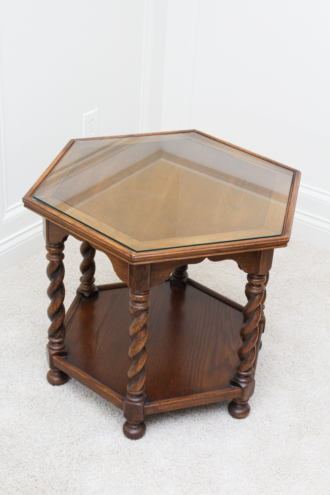 Ethan Allen Hexagonal Oak Accent Table