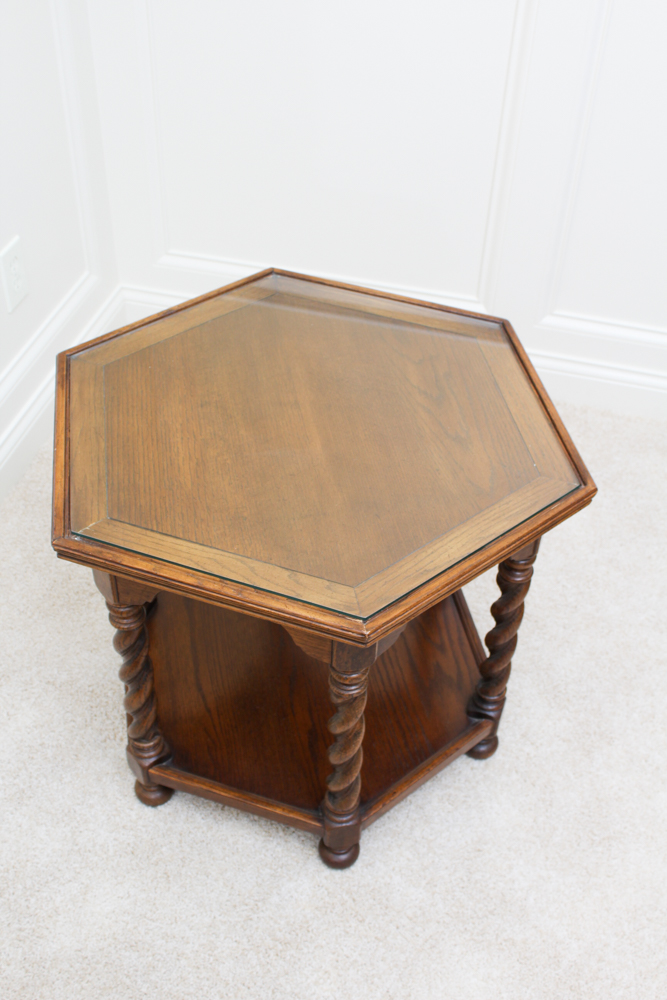Ethan Allen Hexagonal Oak Accent Table
