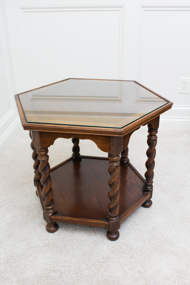 Ethan Allen Hexagonal Oak Accent Table