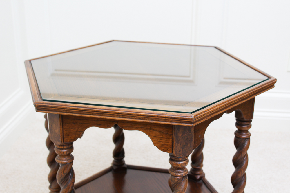 Ethan Allen Hexagonal Oak Accent Table