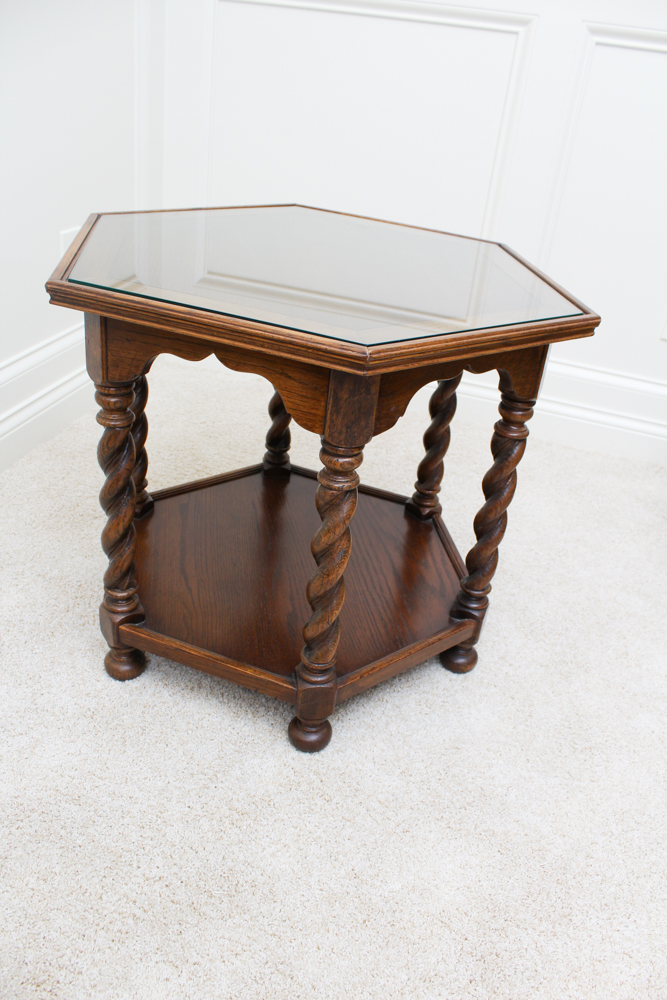 Ethan Allen Hexagonal Oak Accent Table