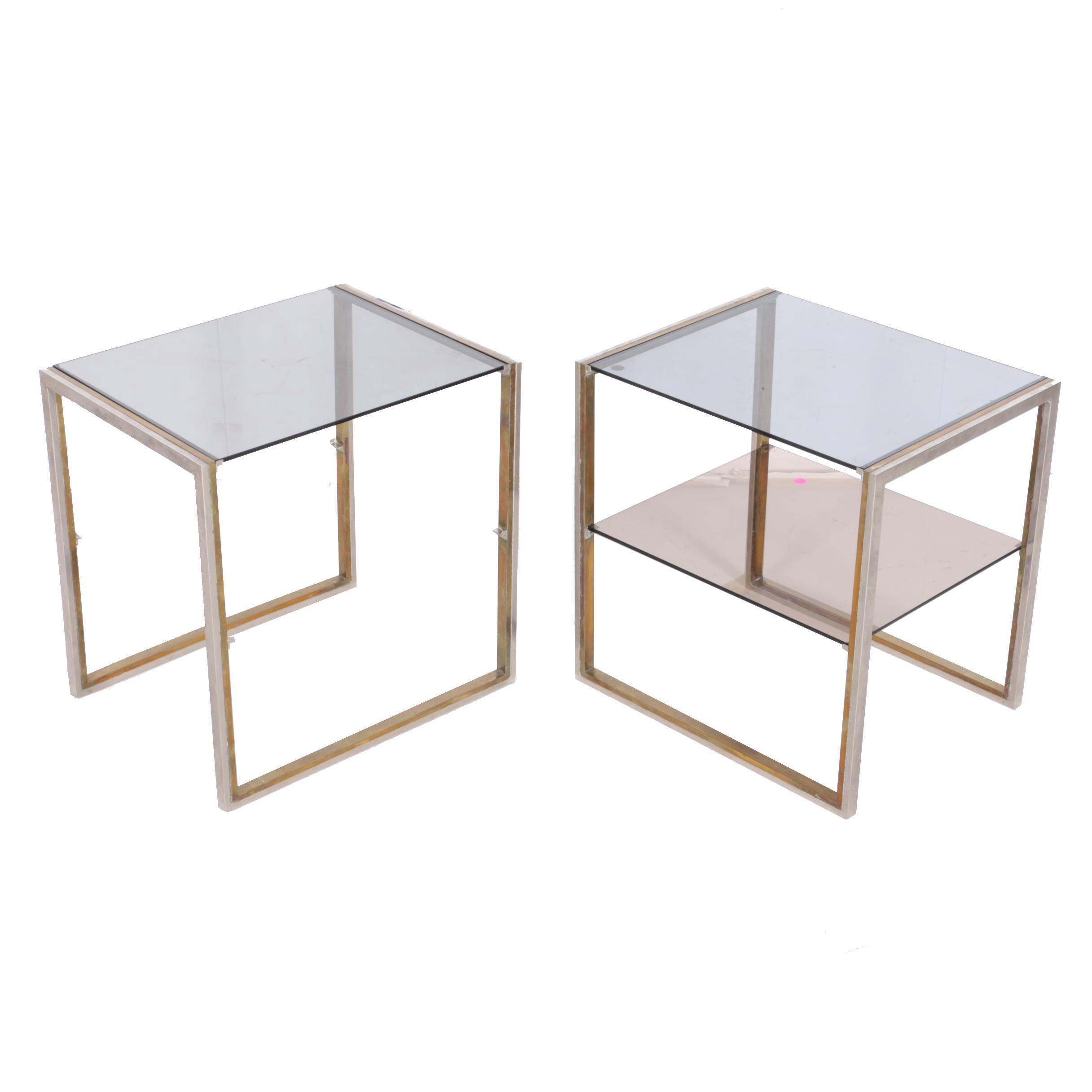 Modernist Style Metal and Smokey Glass Side Tables