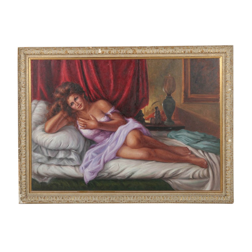 Gaetano Vitale Oil Painting on Canvas of a Reclining Woman