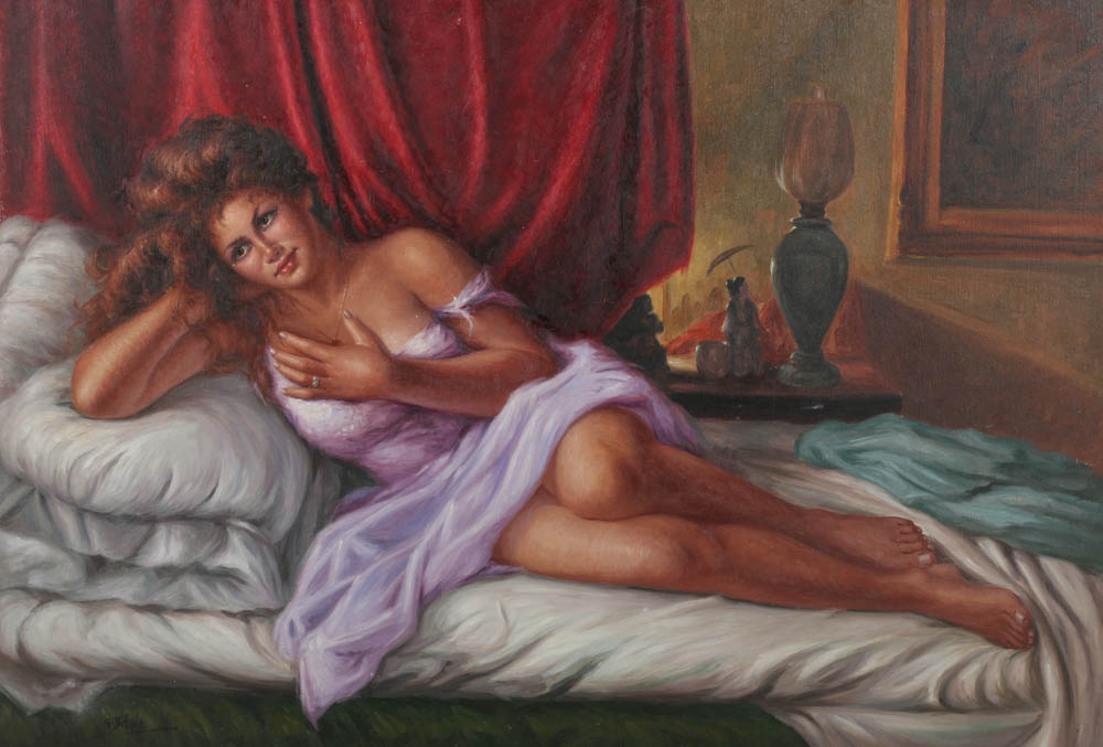 Gaetano Vitale Oil Painting on Canvas of a Reclining Woman
