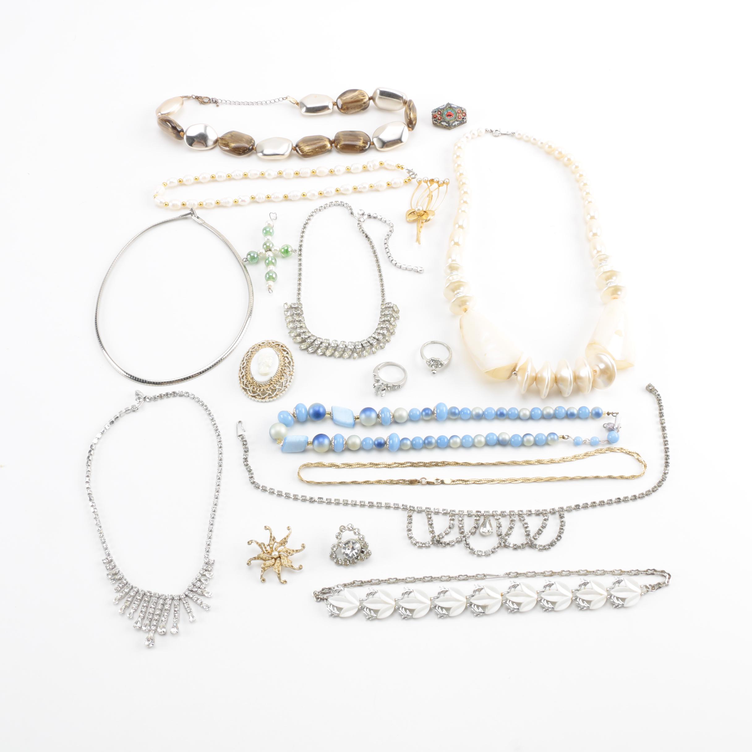 Assorted Costume Jewelry Including a Micro Mosaic Brooch