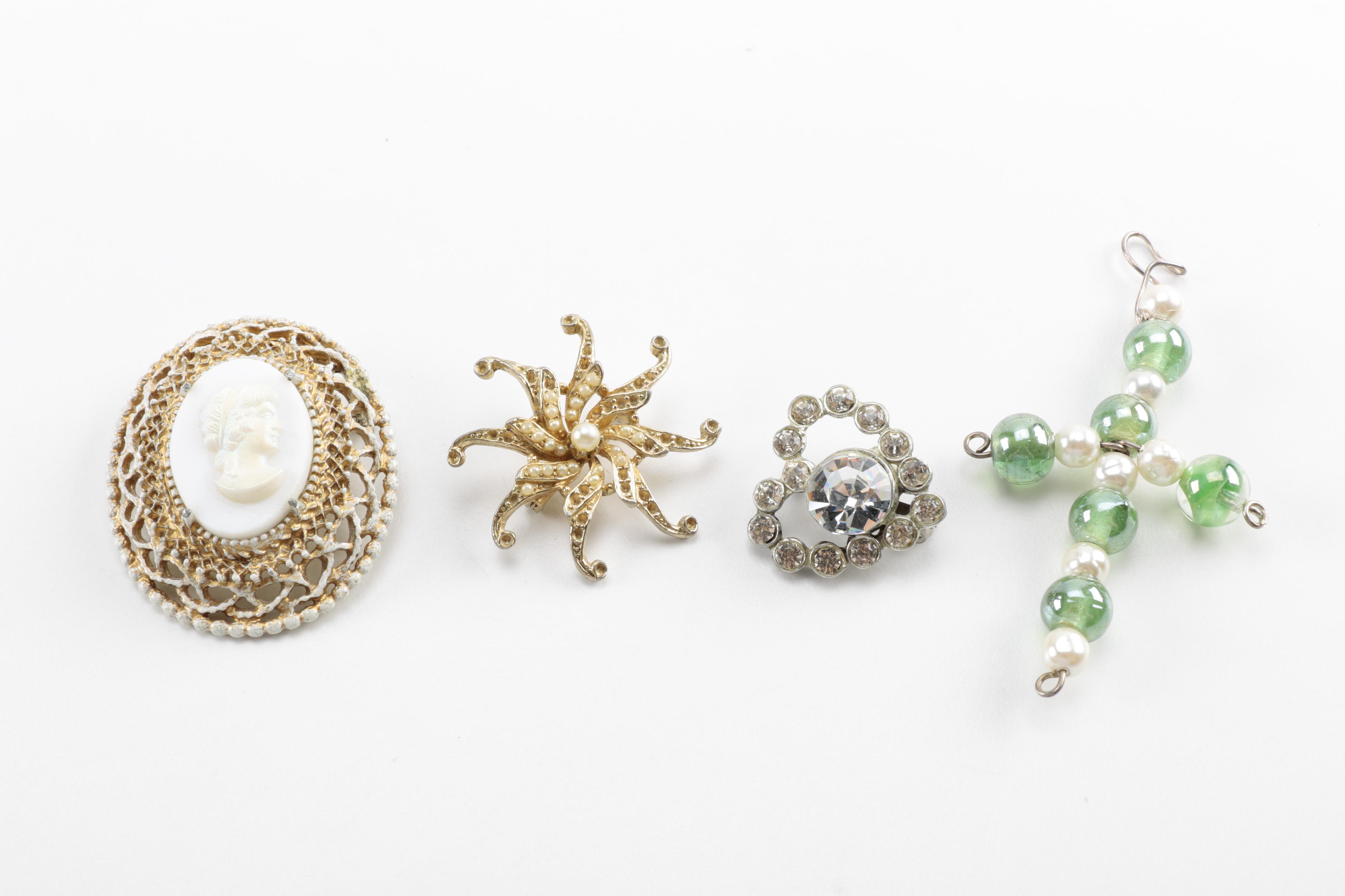 Assorted Costume Jewelry Including a Micro Mosaic Brooch