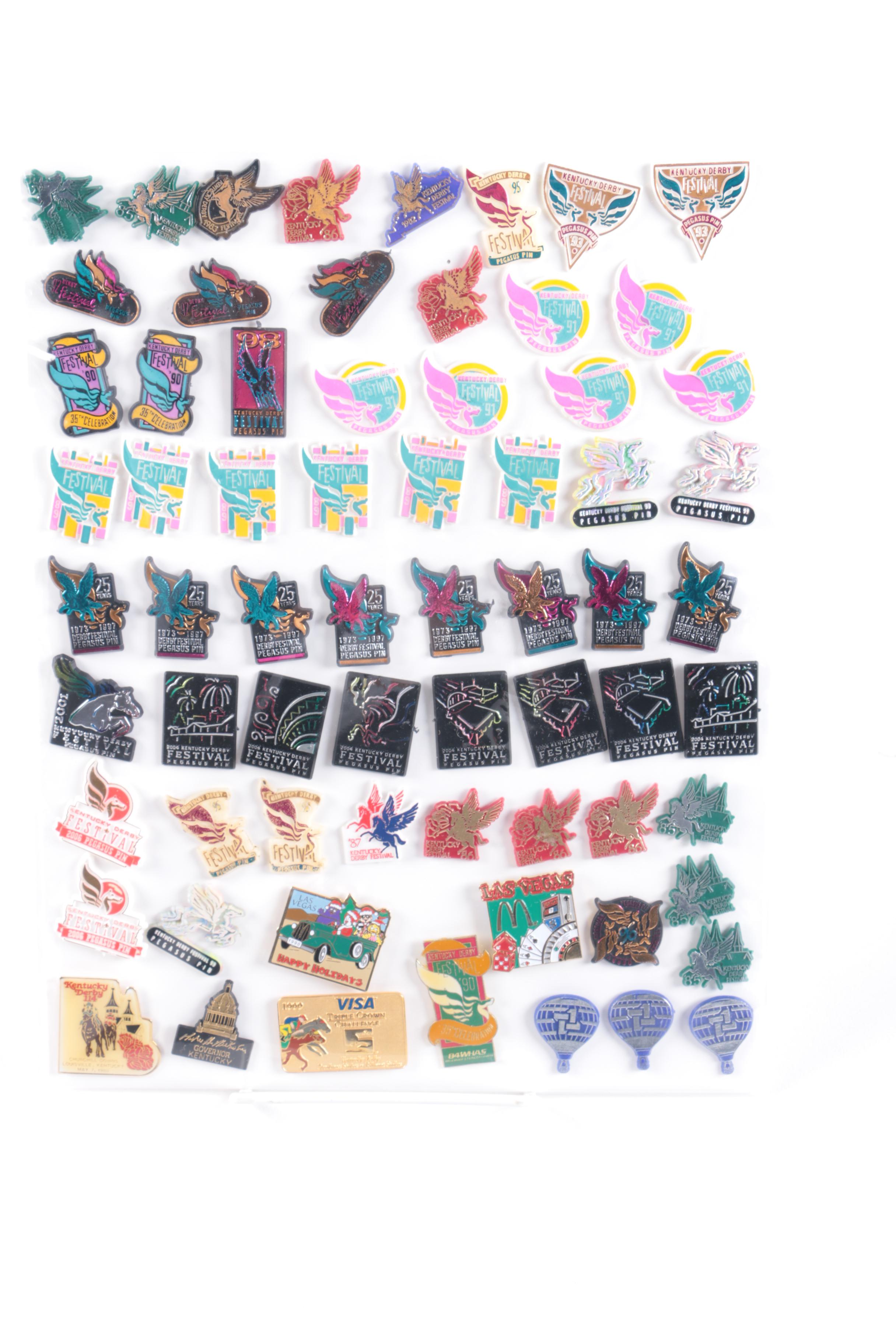 Collection of Kentucky Derby Caps and Lapel Pins