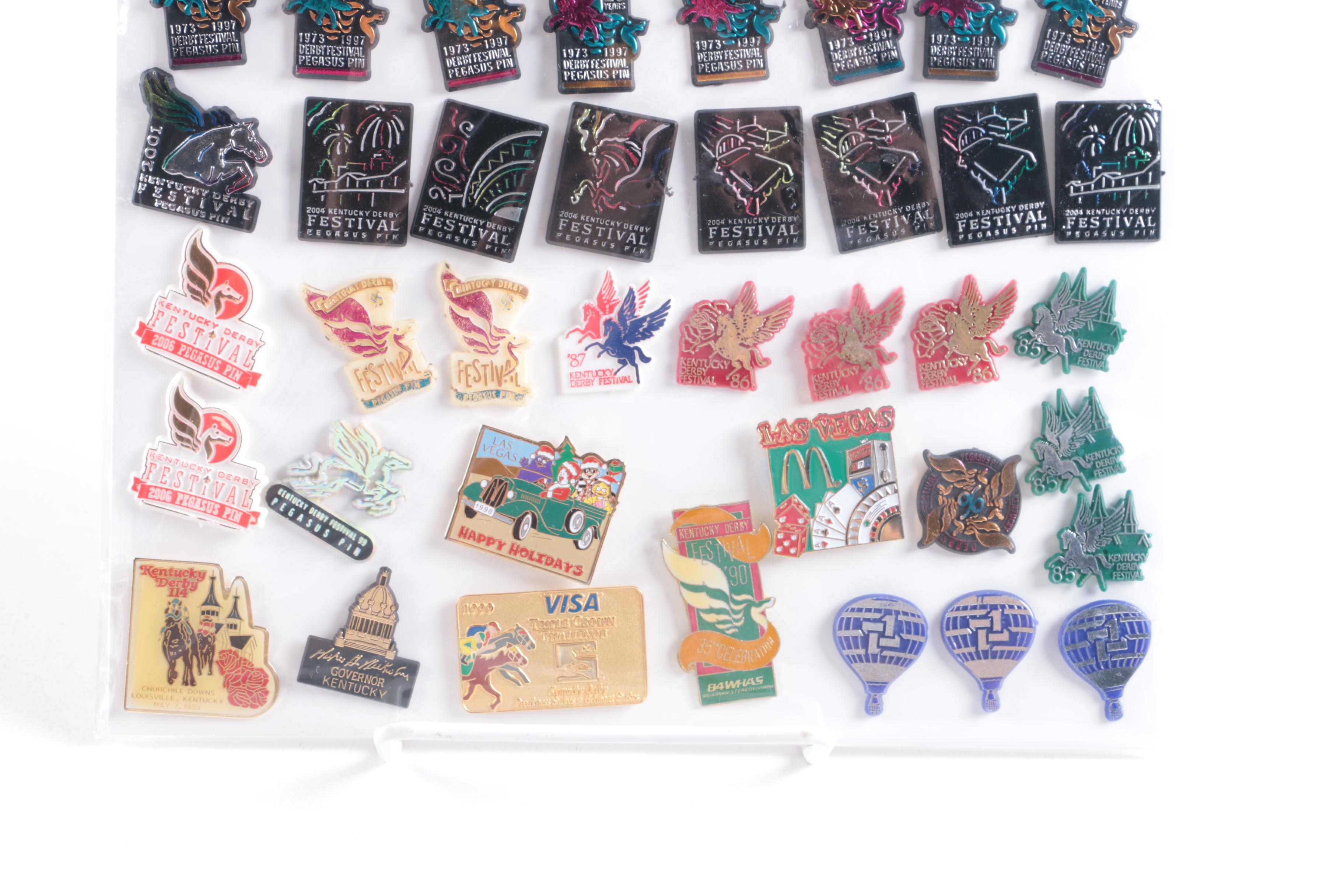 Collection of Kentucky Derby Caps and Lapel Pins