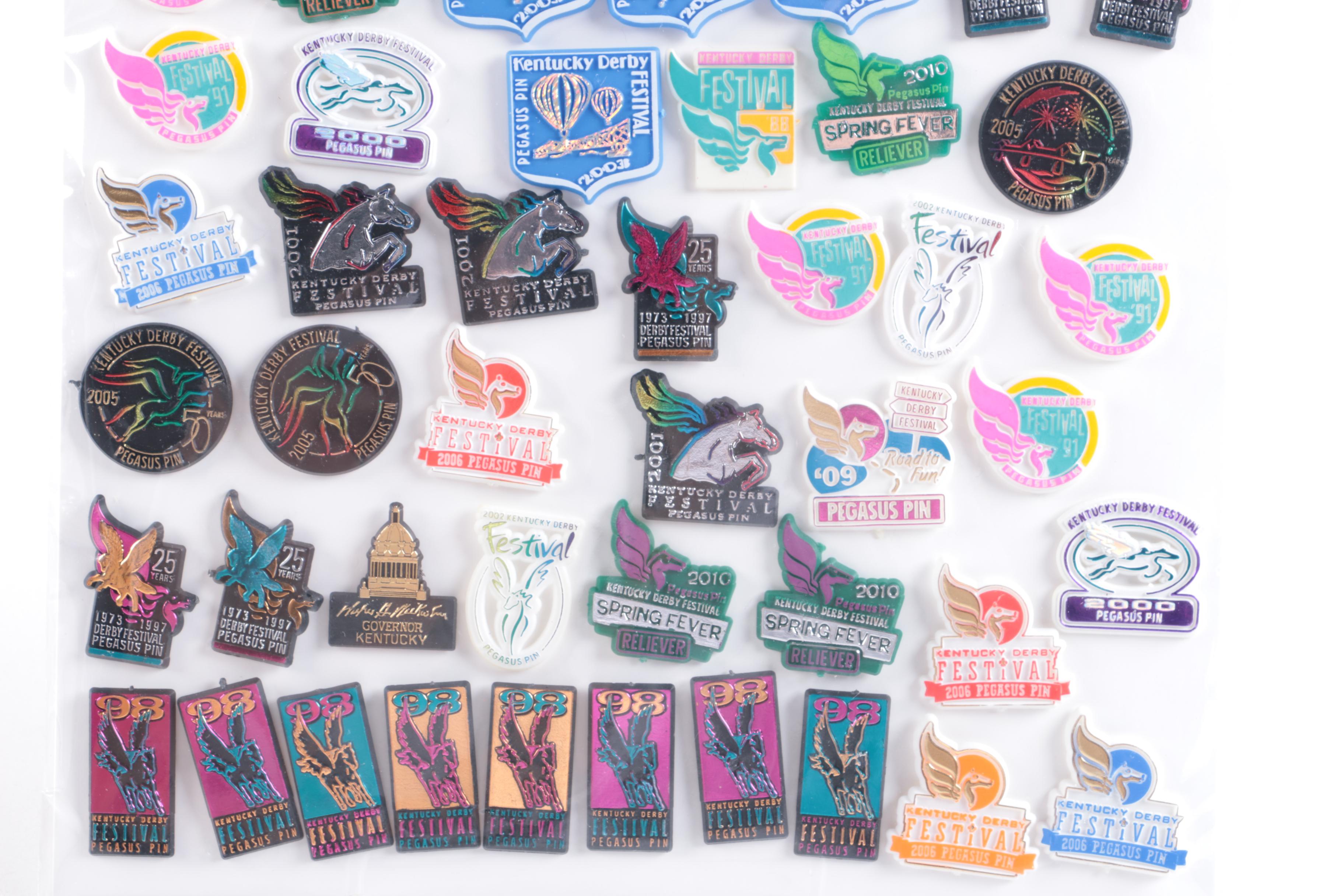 Collection of Kentucky Derby Caps and Lapel Pins