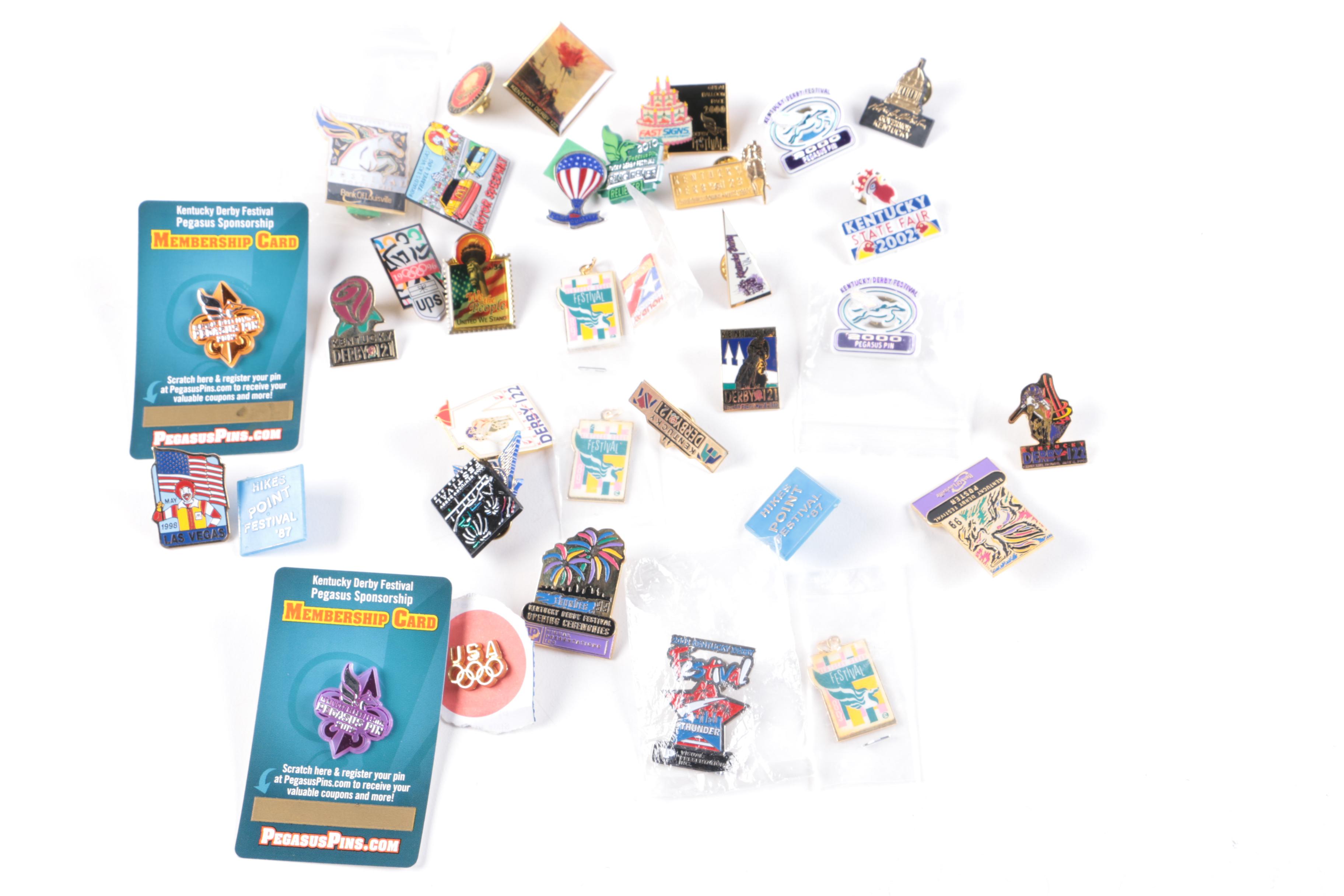 Collection of Kentucky Derby Caps and Lapel Pins