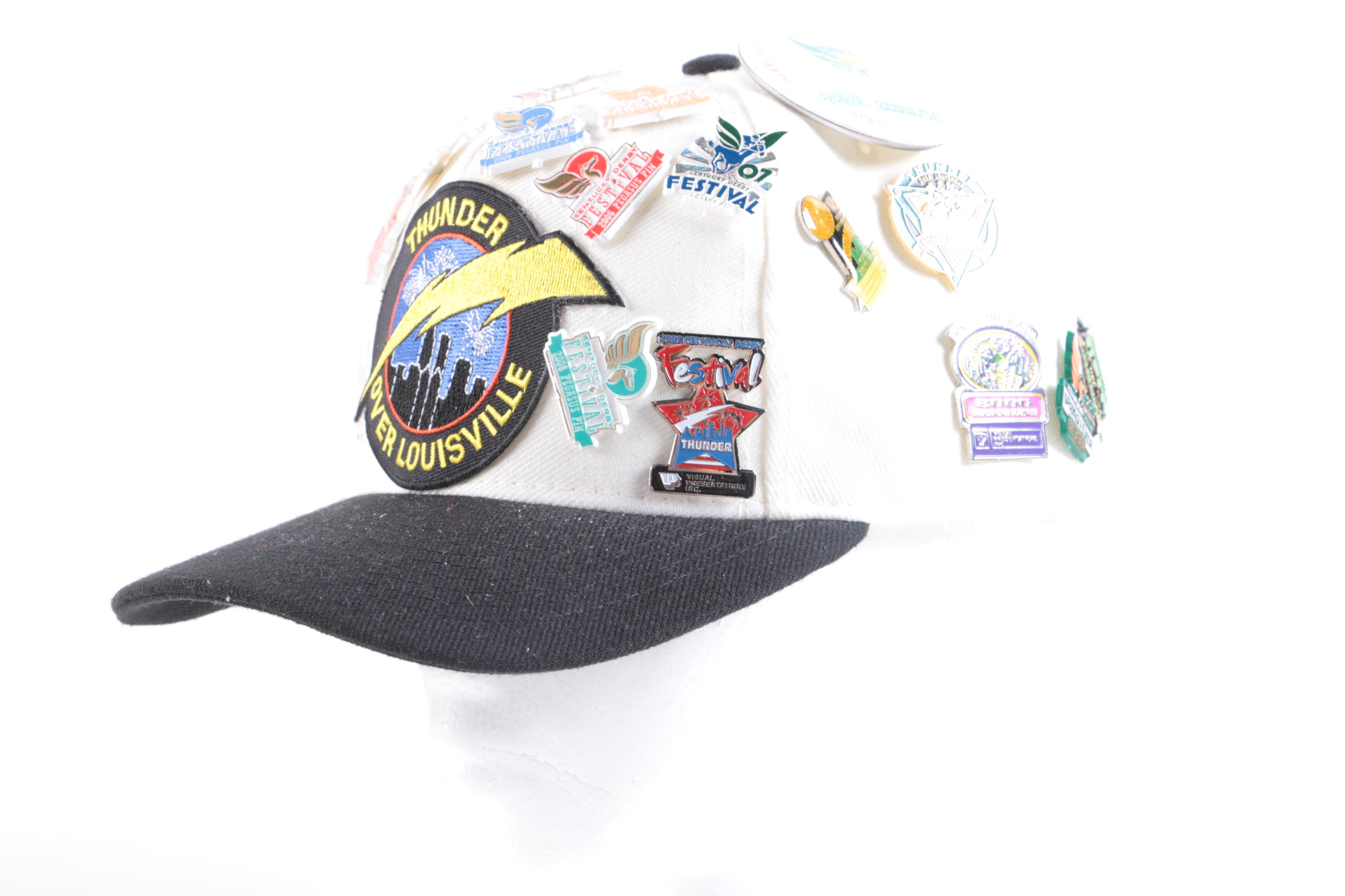 Collection of Kentucky Derby Caps and Lapel Pins