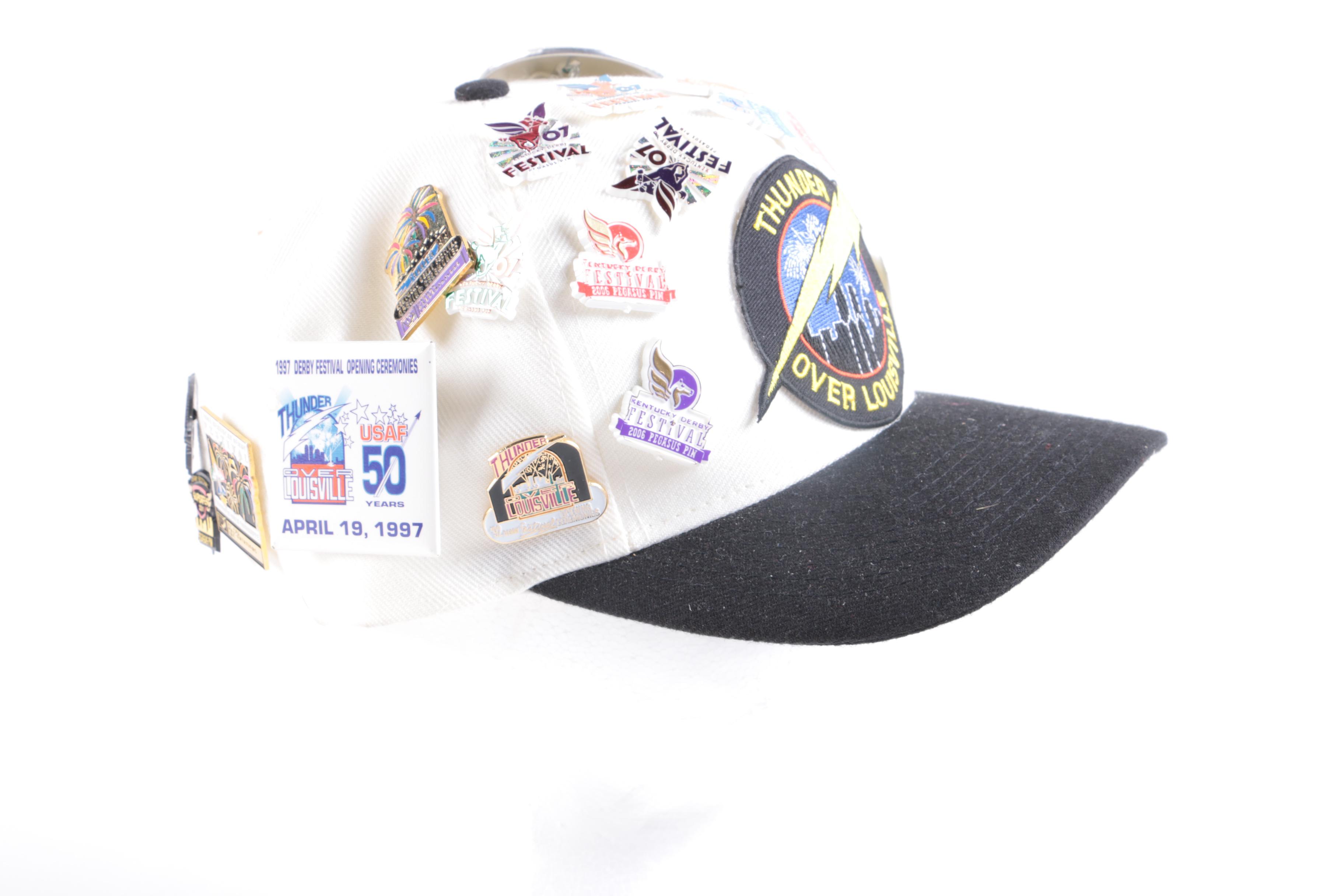 Collection of Kentucky Derby Caps and Lapel Pins