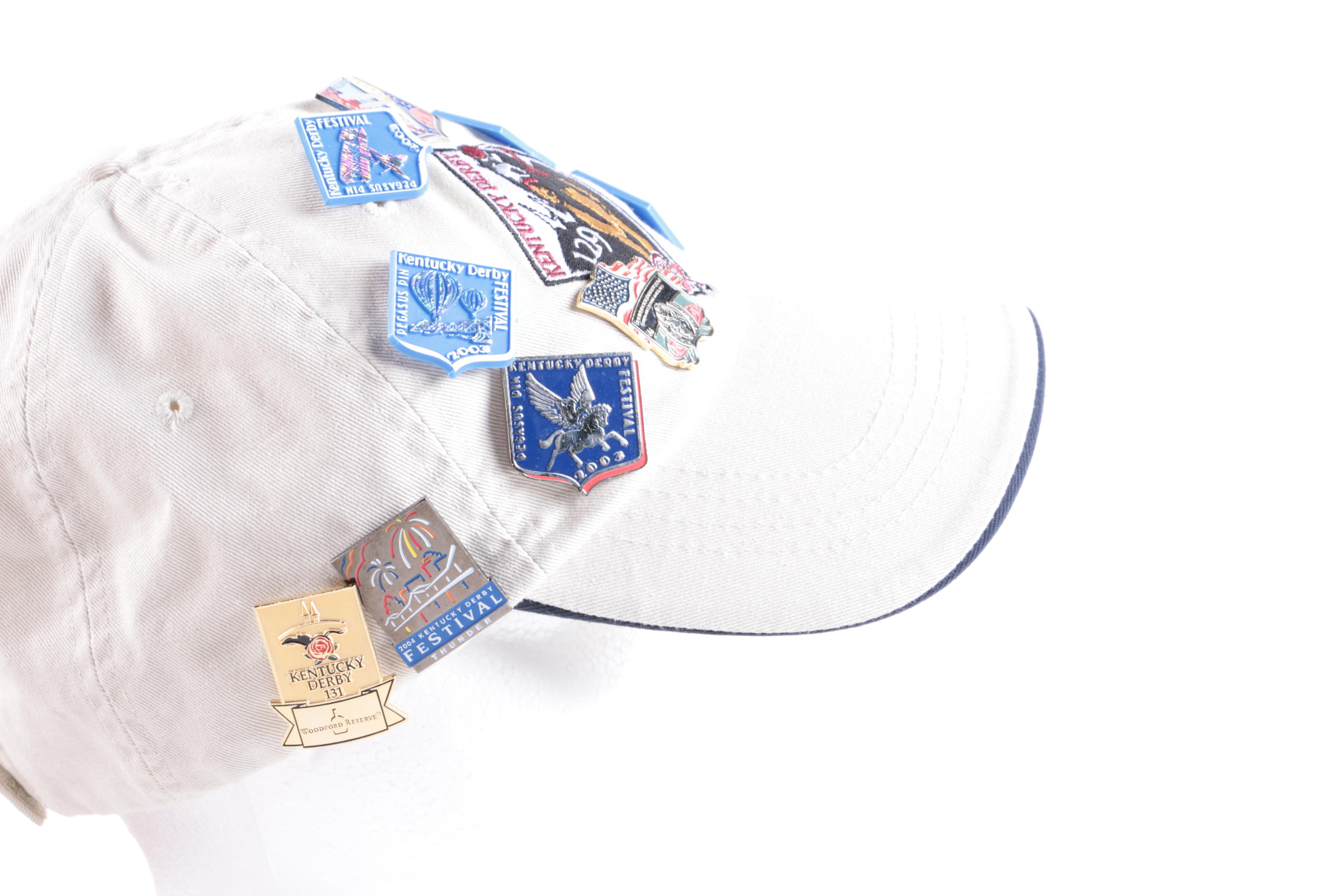 Collection of Kentucky Derby Caps and Lapel Pins