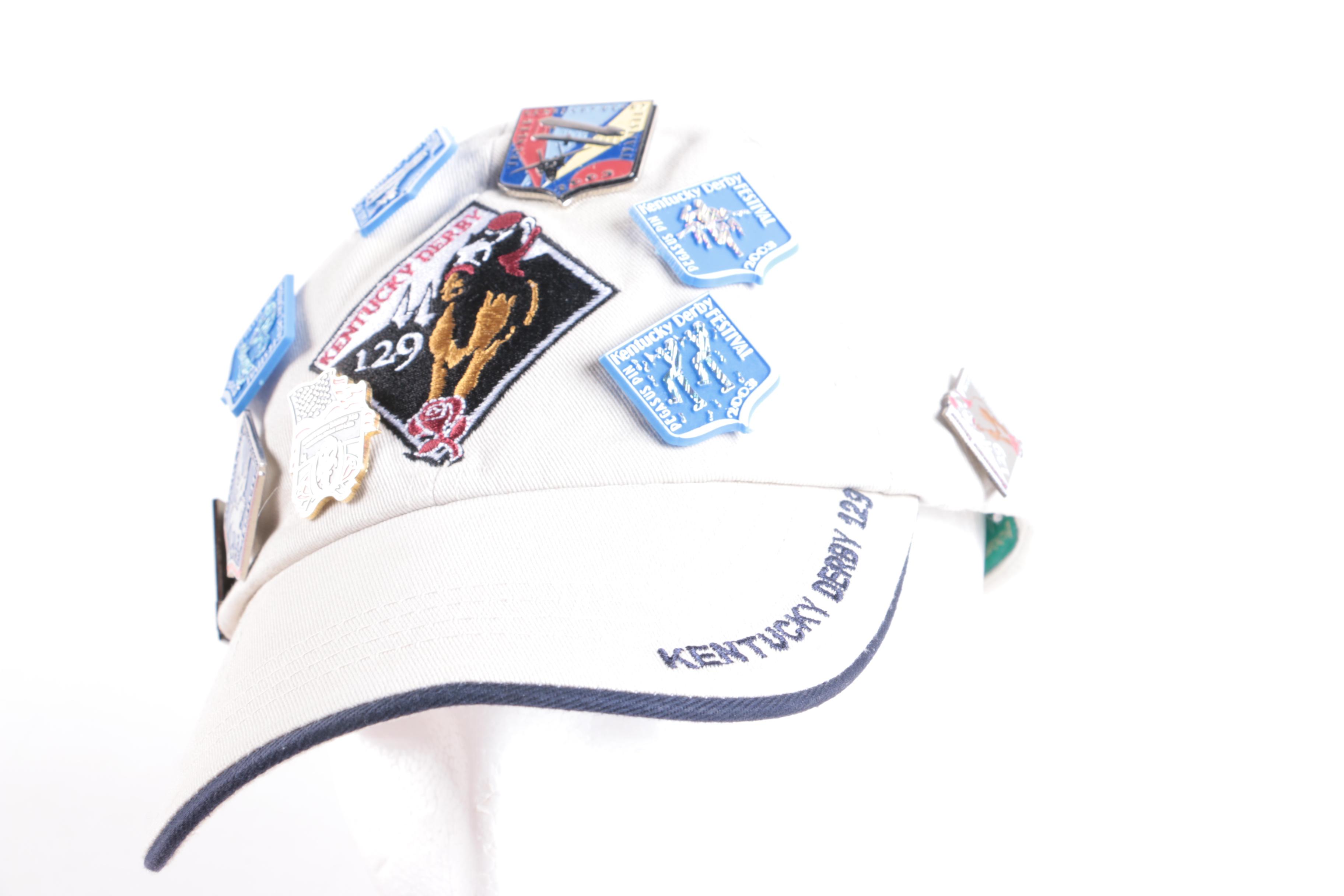 Collection of Kentucky Derby Caps and Lapel Pins